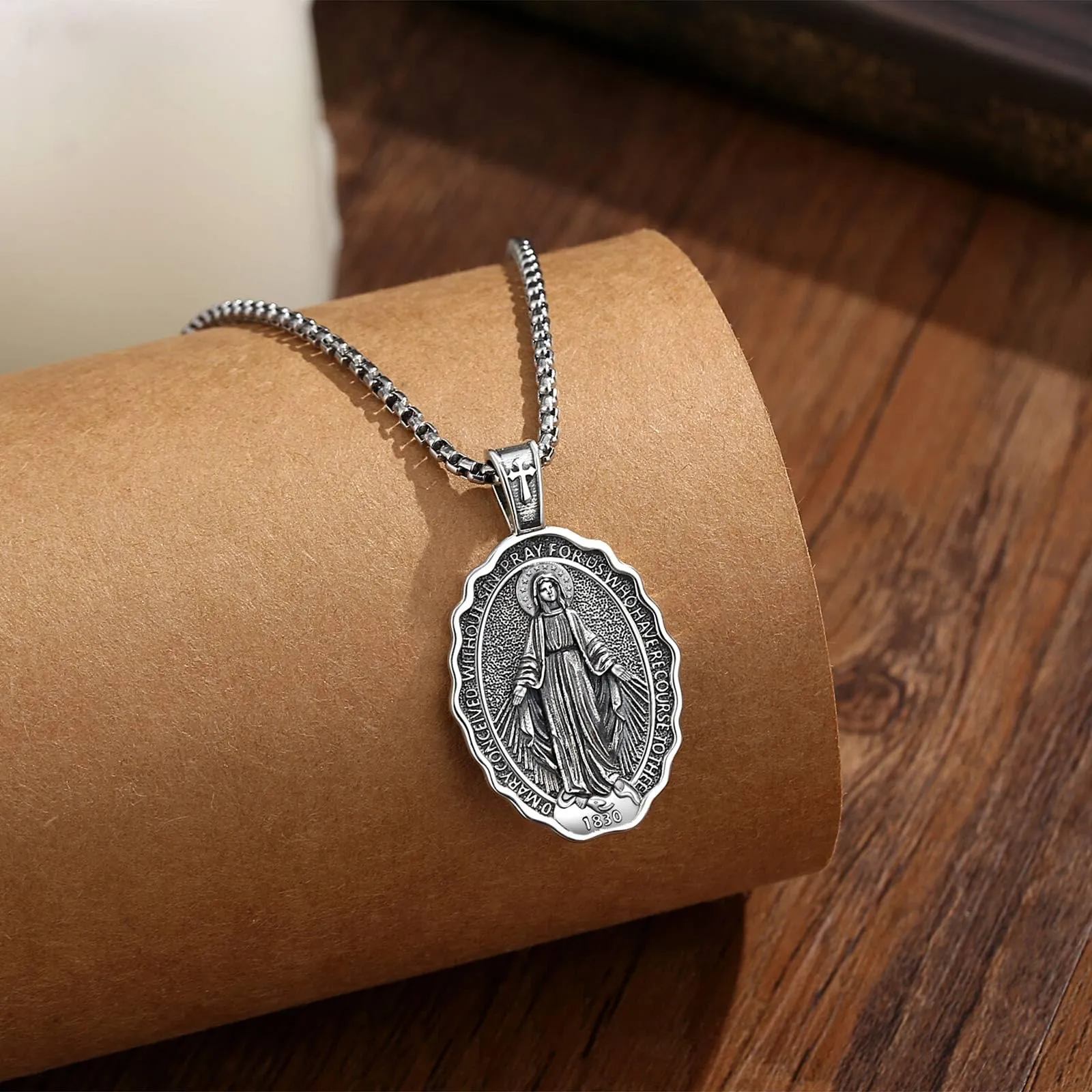 AEONSLOVE Collana Vergine Maria Donna Uomo Medaglia Miracolosa Argento 925 Ciondolo Madonna Miracolosa Delle Grazie Virgin Mary Necklace Gioielli Cristiano Cattolico - immagine 2