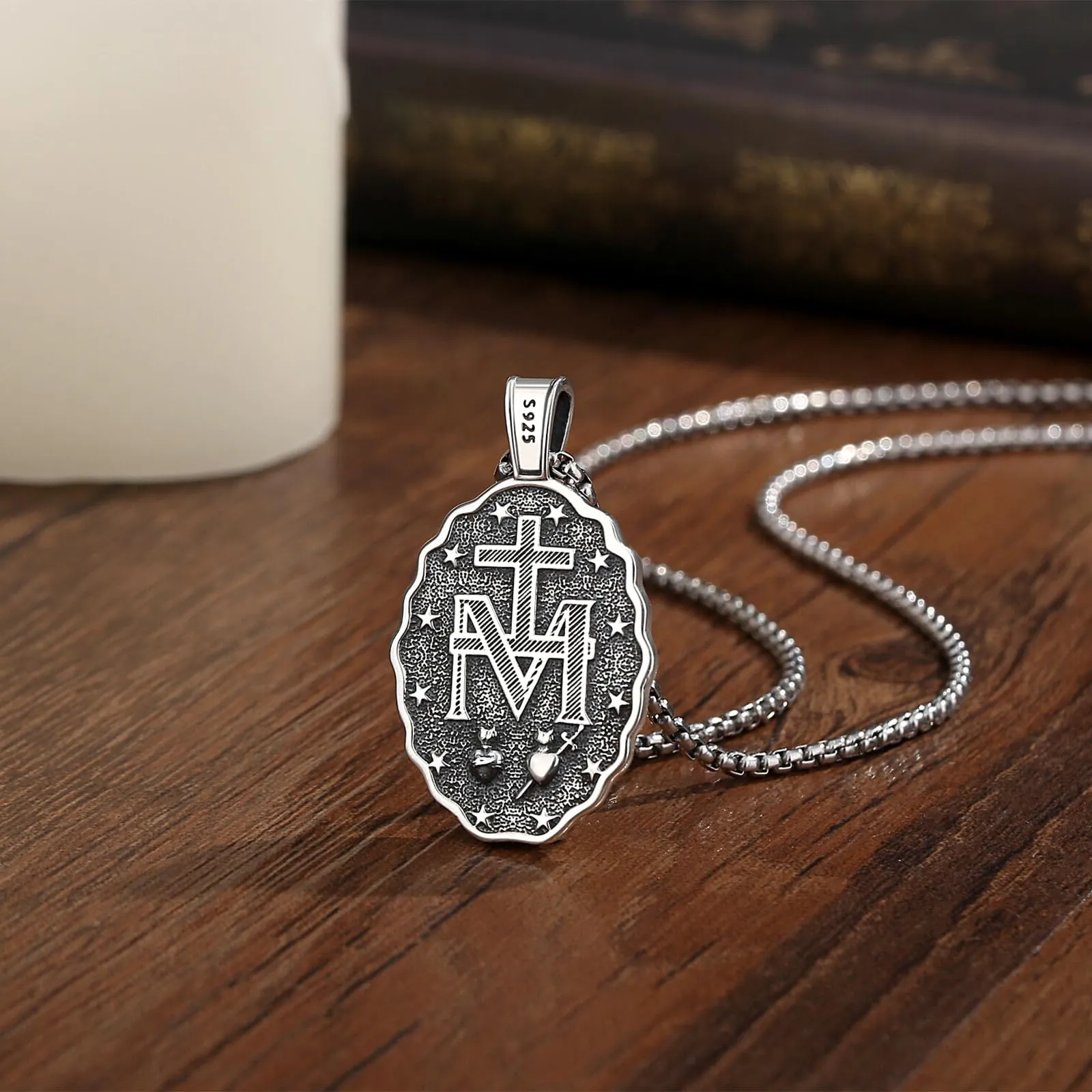 AEONSLOVE Collana Vergine Maria Donna Uomo Medaglia Miracolosa Argento 925 Ciondolo Madonna Miracolosa Delle Grazie Virgin Mary Necklace Gioielli Cristiano Cattolico - immagine 3