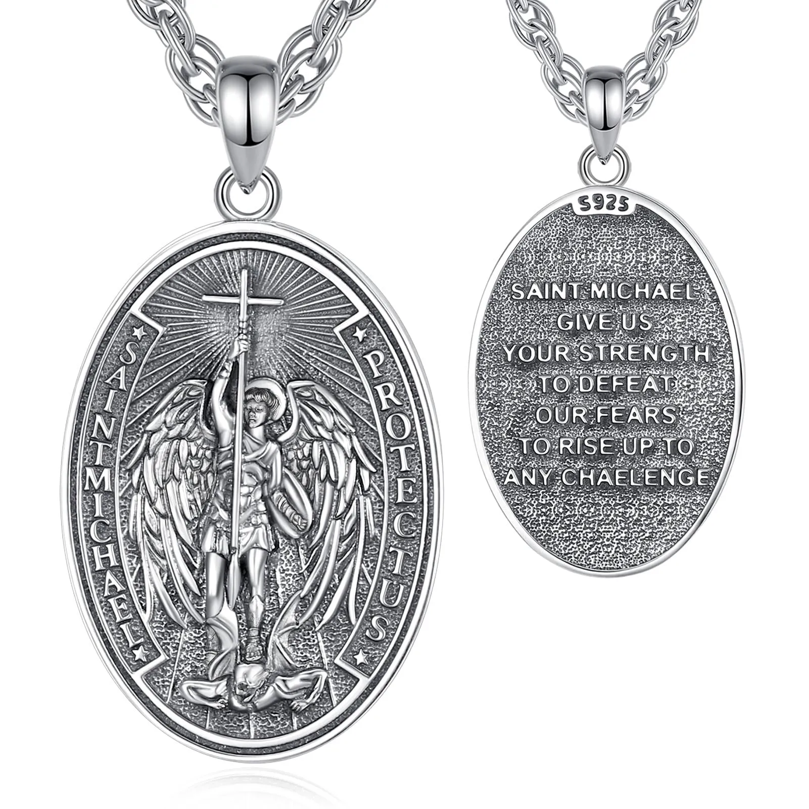 AEONSLOVE Medaglia San Michele Arcangelo Ciondolo Arcangelo Michele Argento 925 Uomo Donna Collana Saint Michael Gioielli Religioso Regalo Cristiano Cattolico - immagine 1