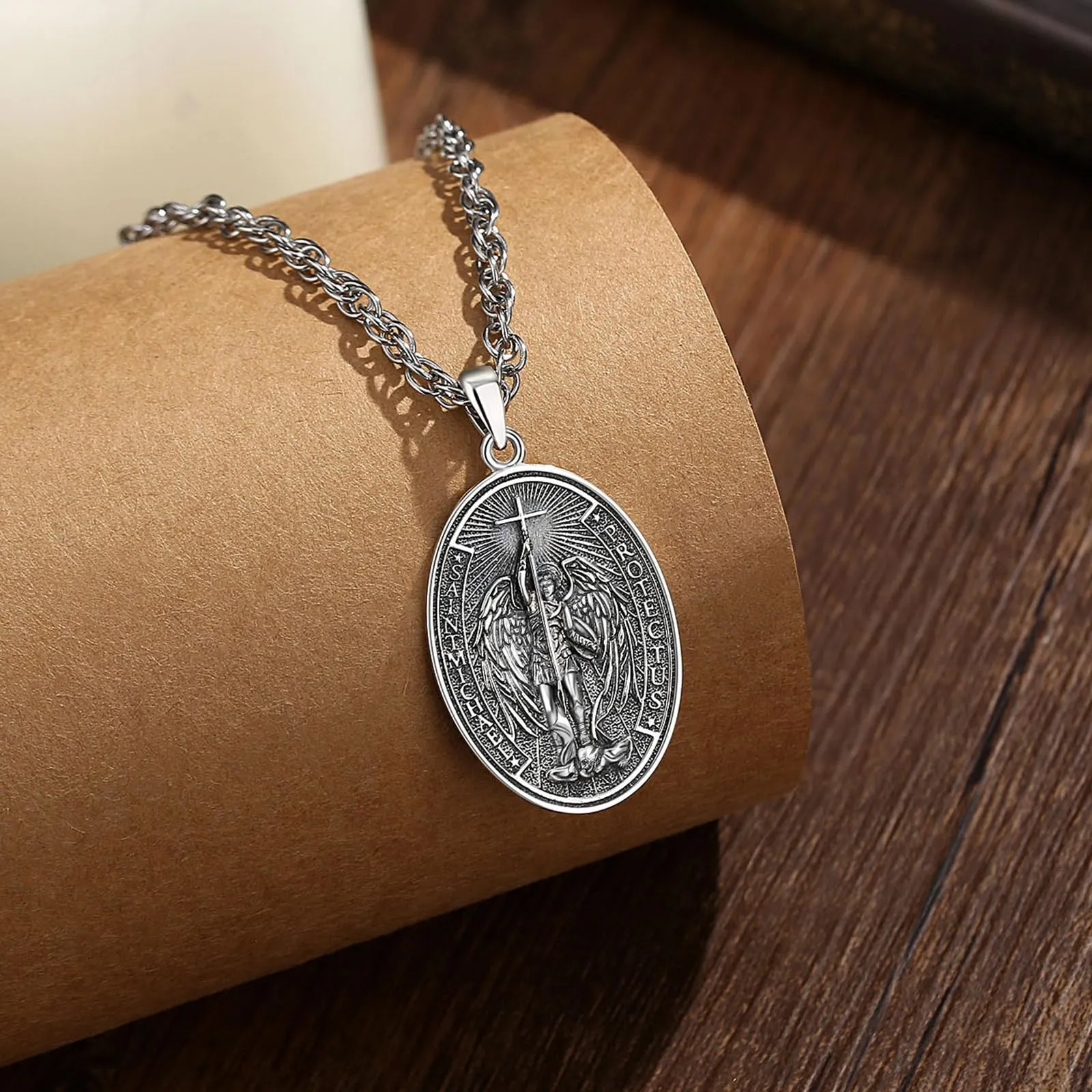 AEONSLOVE Medaglia San Michele Arcangelo Ciondolo Arcangelo Michele Argento 925 Uomo Donna Collana Saint Michael Gioielli Religioso Regalo Cristiano Cattolico - immagine 3