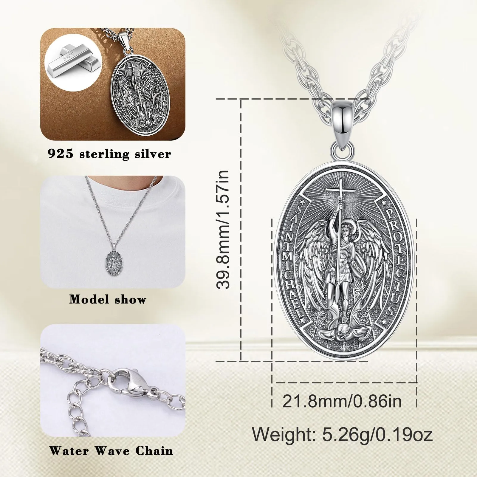 AEONSLOVE Medaglia San Michele Arcangelo Ciondolo Arcangelo Michele Argento 925 Uomo Donna Collana Saint Michael Gioielli Religioso Regalo Cristiano Cattolico - immagine 8