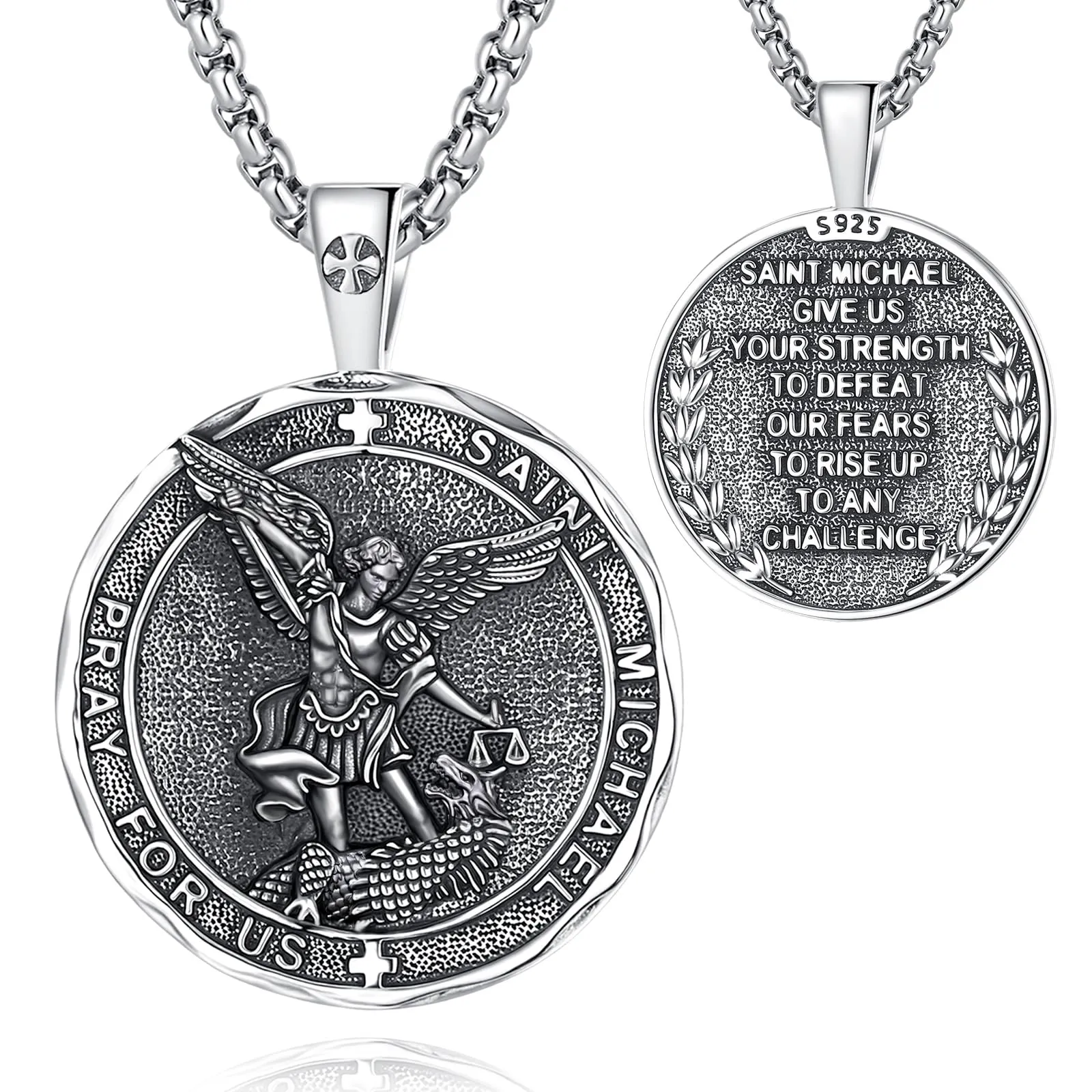 AEONSLOVE Medaglia San Michele Arcangelo Ciondolo Arcangelo Michele Argento 925 Uomo Donna Collana Saint Michael Gioielli Religioso Regalo Cattolico Cristiano - immagine 1