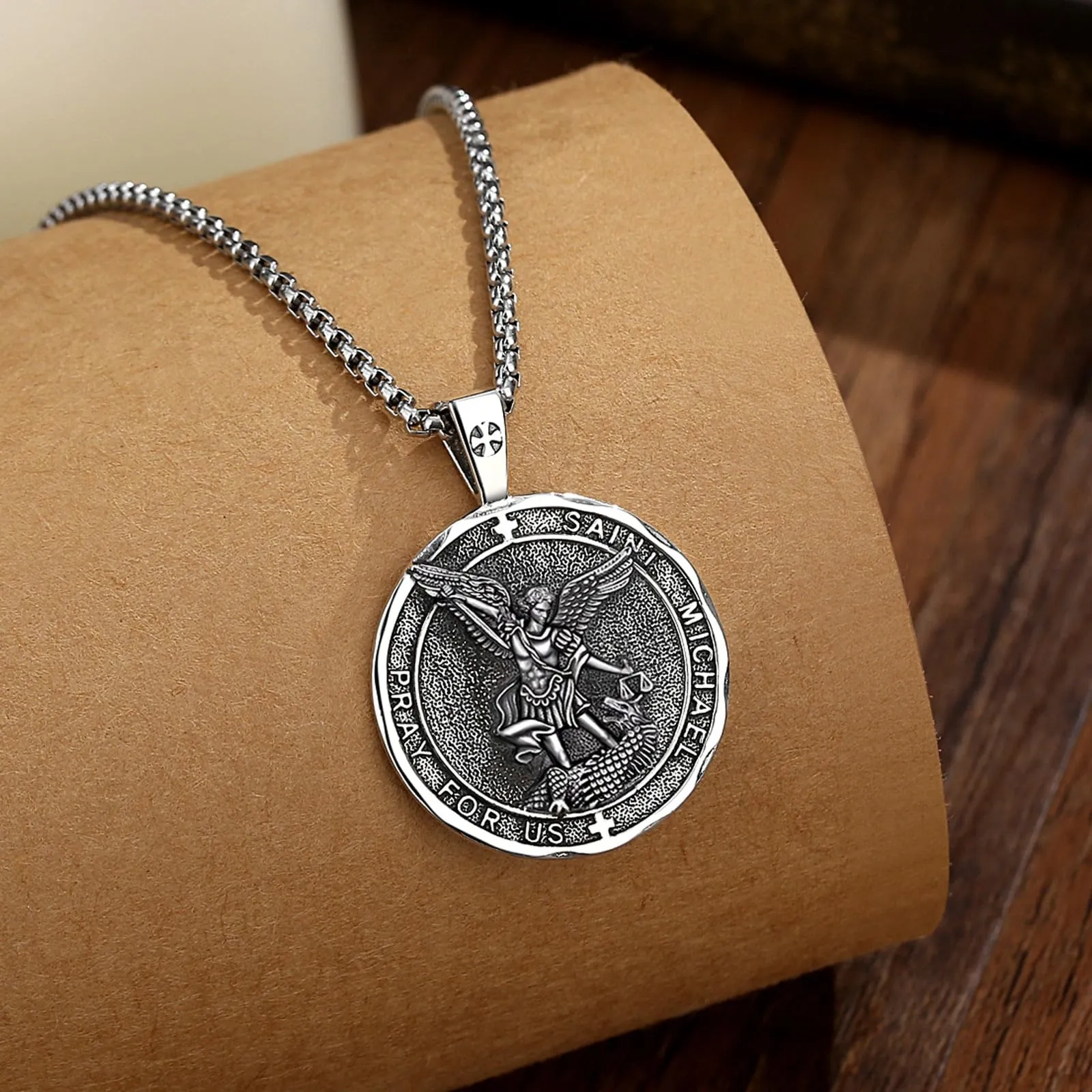 AEONSLOVE Medaglia San Michele Arcangelo Ciondolo Arcangelo Michele Argento 925 Uomo Donna Collana Saint Michael Gioielli Religioso Regalo Cattolico Cristiano - immagine 2