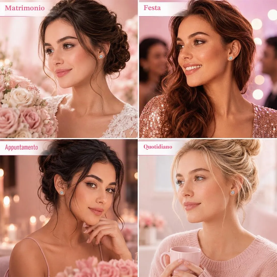 FCPEAG 2 Paia Orecchini Argento Uomo Donna Orecchini Diamante Zirconi Cubici Quadrati Rotondi Brillantino Set Orecchino a Lobo Ipoallergenici Placcati Oro Orecchino Simulato Halo - immagine 6