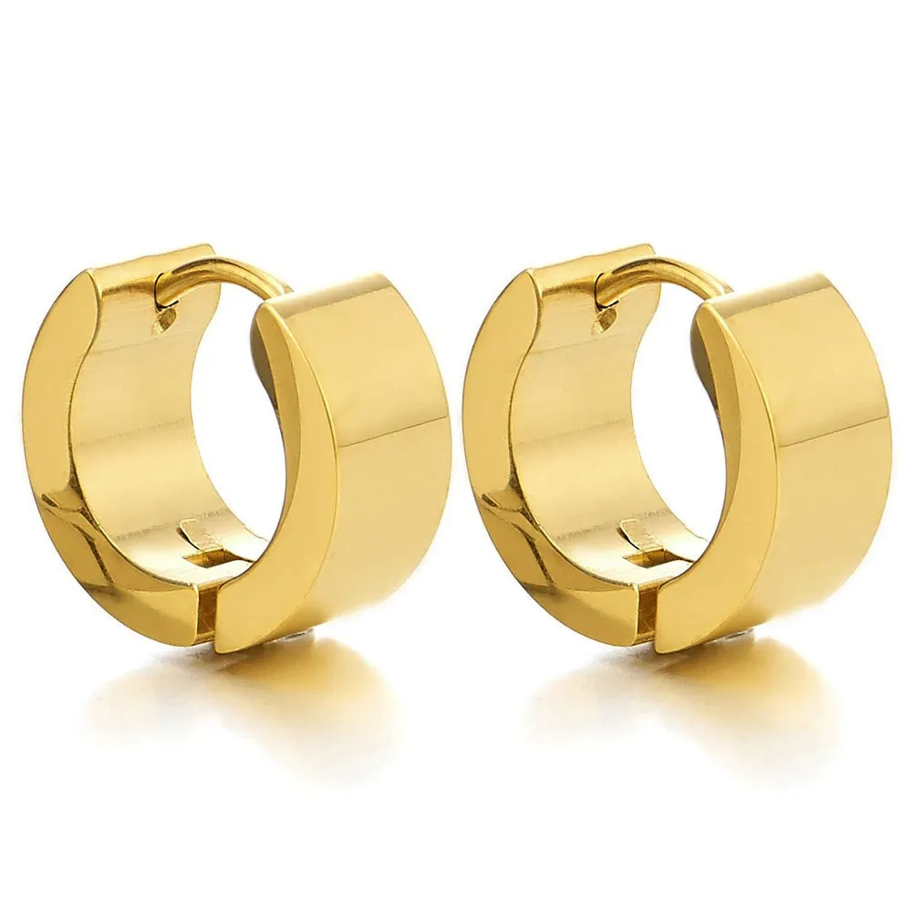 2 Orecchini a Cerchio, Orecchini da Uomo Donna, Acciaio Inossidabile, Oro - immagine 2