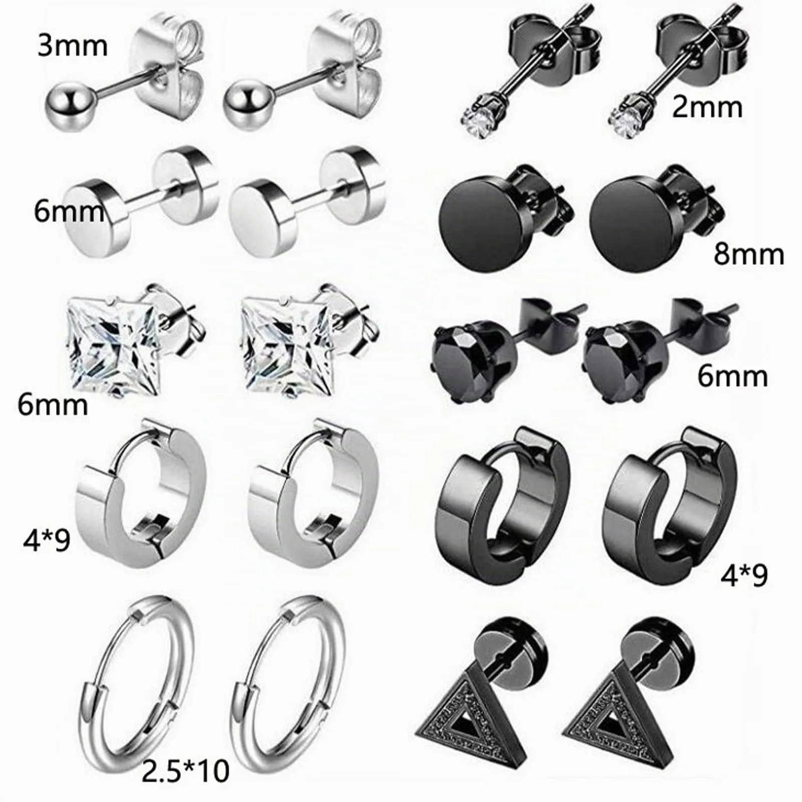 Yolistar 10 Paia Orecchini Cerchio, Acciaio Inossidabile, Uomo, Donna, Piccoli, In Zircone - immagine 2