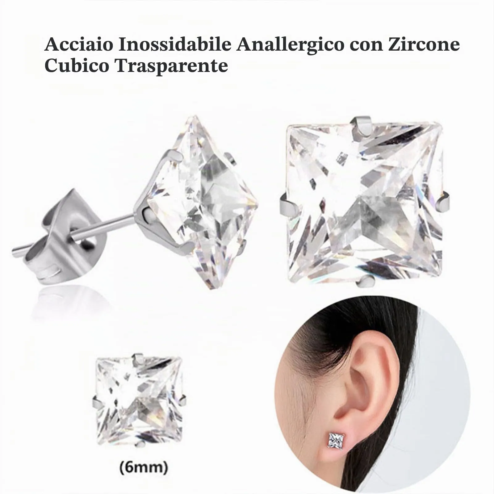 Yolistar 10 Paia Orecchini Cerchio, Acciaio Inossidabile, Uomo, Donna, Piccoli, In Zircone - immagine 4