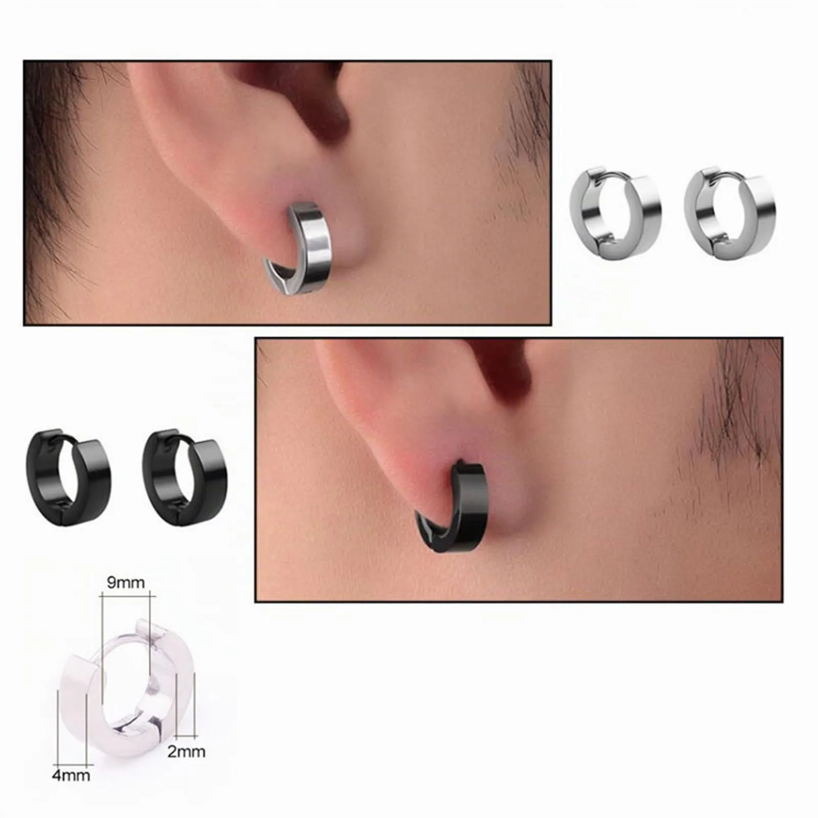Yolistar 10 Paia Orecchini Cerchio, Acciaio Inossidabile, Uomo, Donna, Piccoli, In Zircone - immagine 6