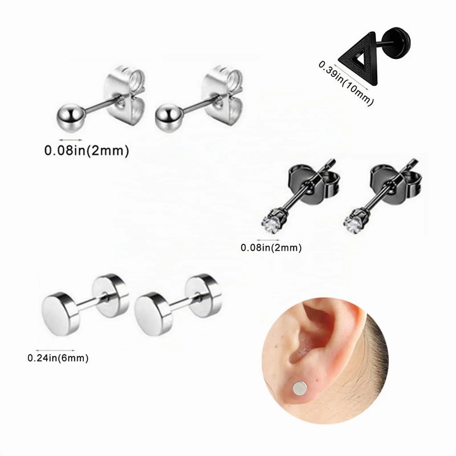 Yolistar 10 Paia Orecchini Cerchio, Acciaio Inossidabile, Uomo, Donna, Piccoli, In Zircone - immagine 7