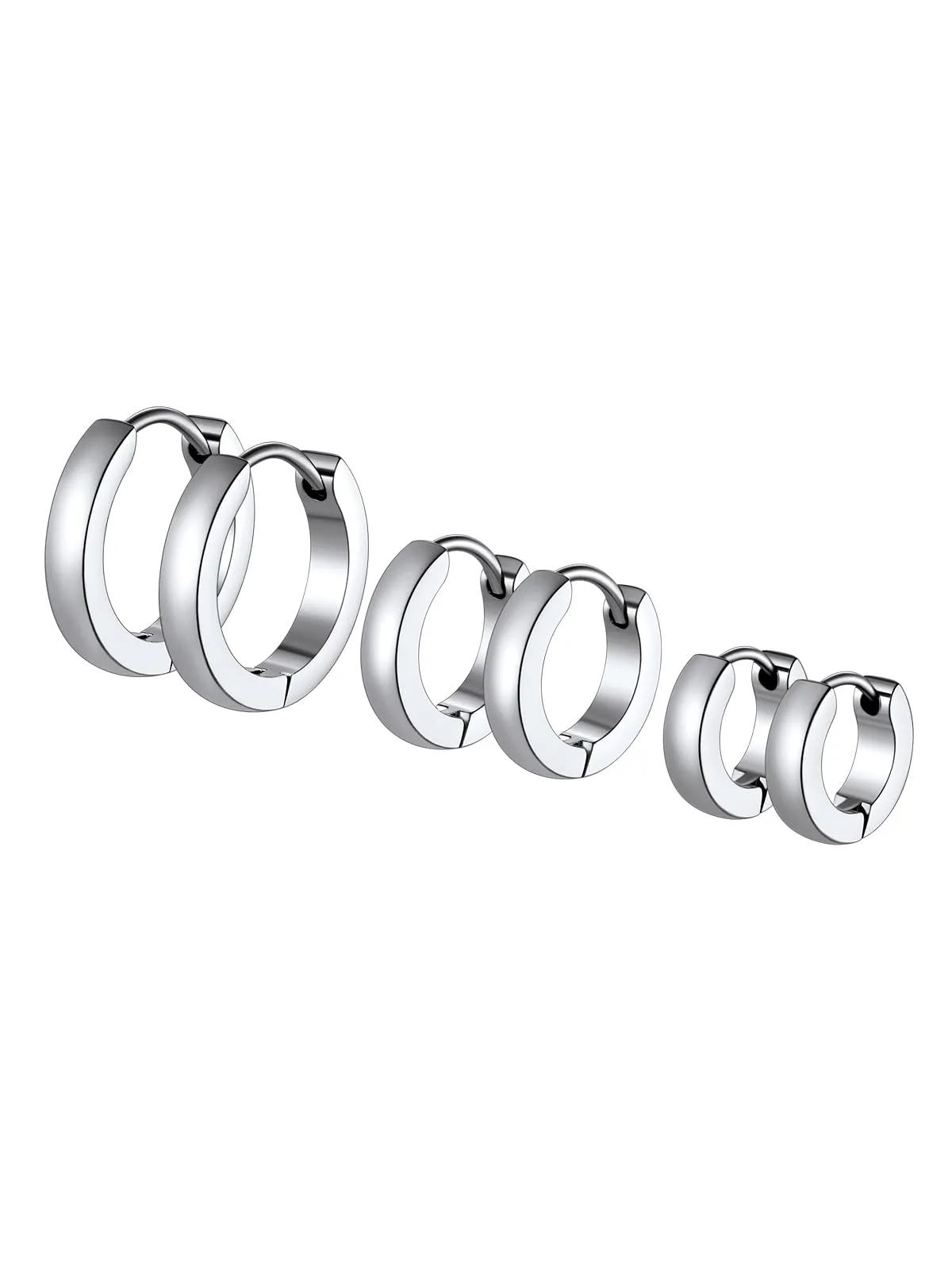 PROSTEEL 3 Paia Orecchini a Cerchio Uomo Donna Cerchietti Orecchini Argento 7/9/12 mm in Acciaio Inossidabile con Confezione Regalo - immagine 1
