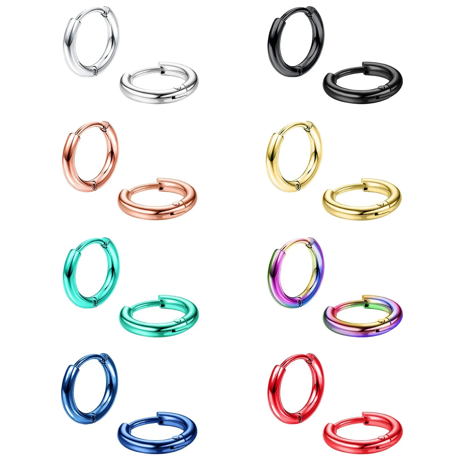 Diamday 8 Paia di Orecchini a Cerchio per Uomini e Donne - immagine 1