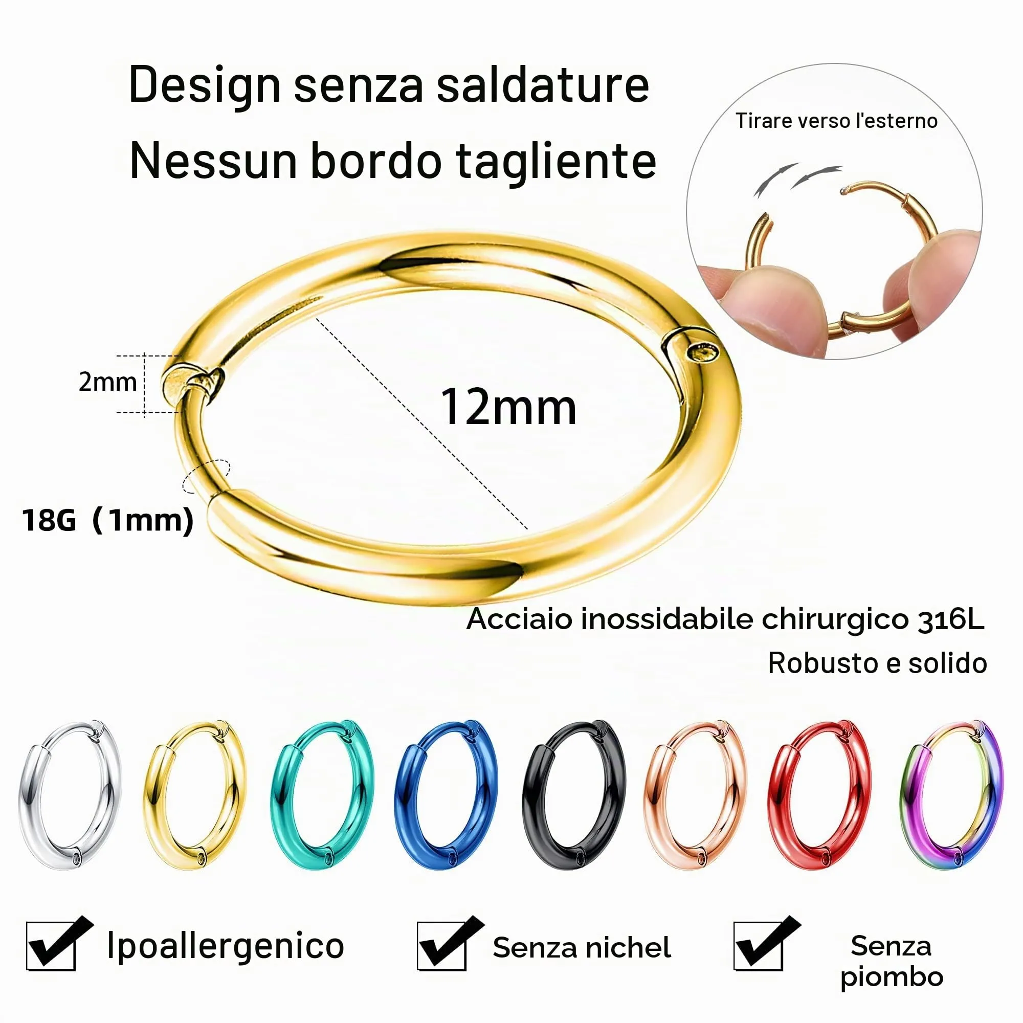 Diamday 8 Paia di Orecchini a Cerchio per Uomini e Donne - immagine 3