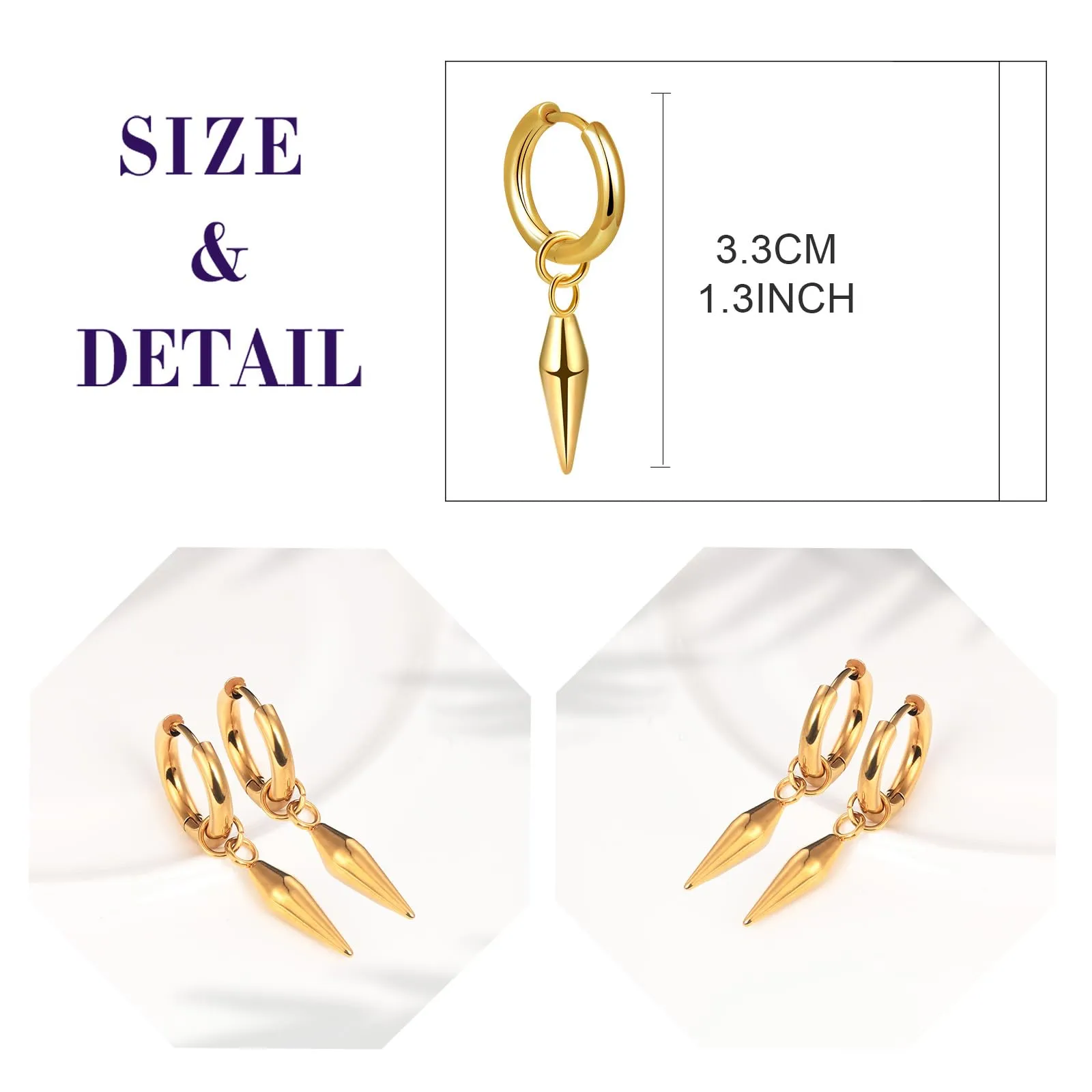 feilok Orecchini Studs In Acciaio Inox Orecchini Spine Orecchini per Uomini Donne - immagine 2