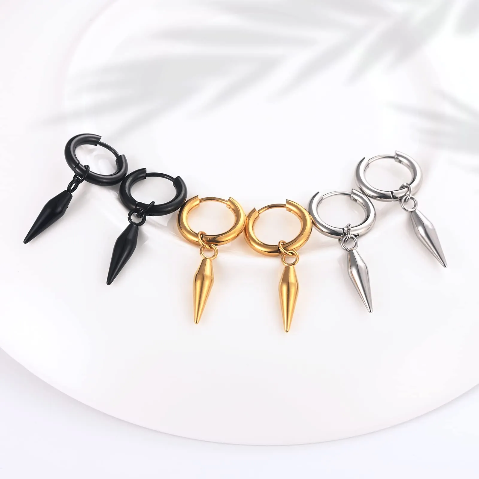 feilok 3 paia Orecchini Degli Uomini Orecchini Orecchini Studs Falso Spina In Acciaio Inossidabile per Gli Uomini Donne Ragazzo Regalo - immagine 3
