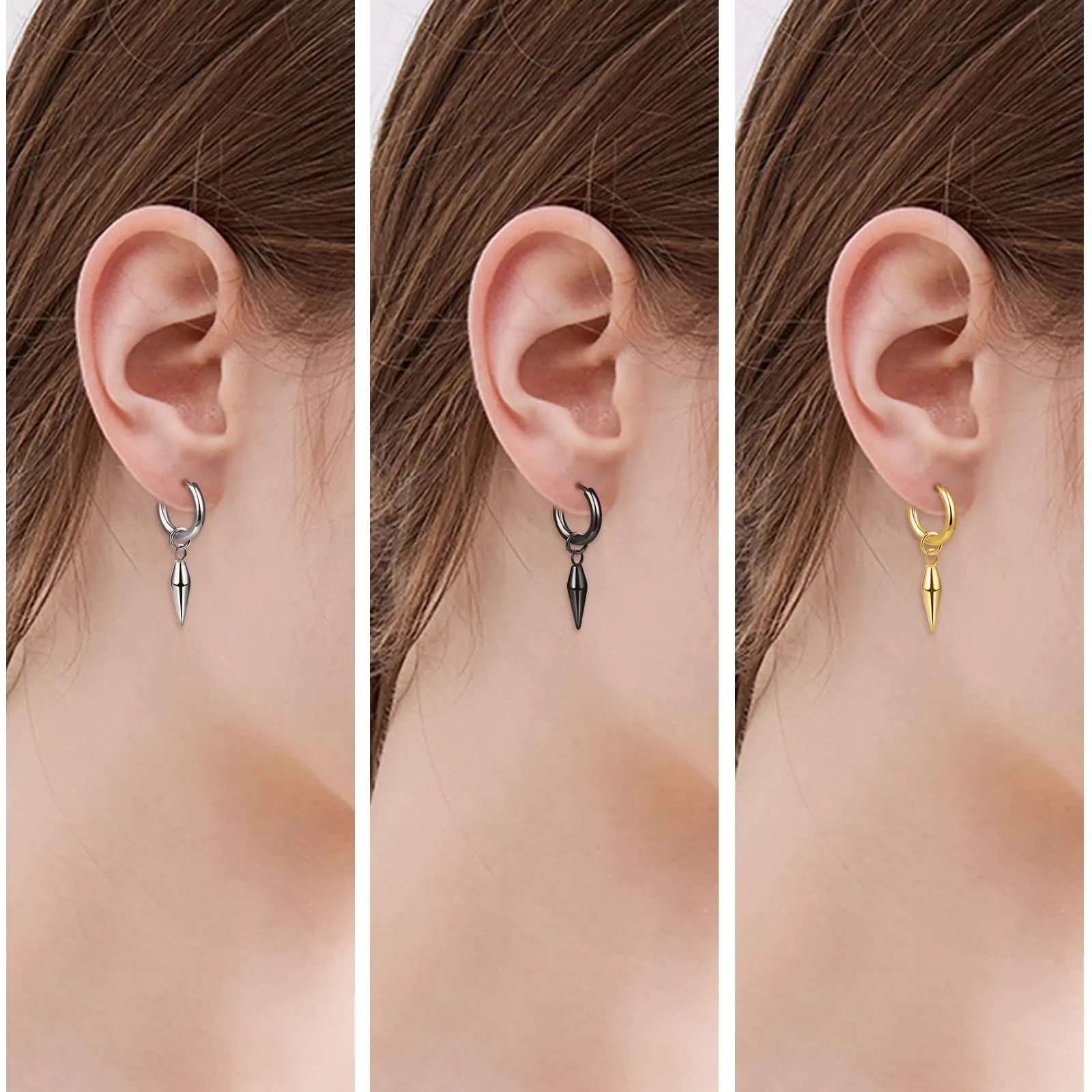feilok 3 paia Orecchini Degli Uomini Orecchini Orecchini Studs Falso Spina In Acciaio Inossidabile per Gli Uomini Donne Ragazzo Regalo - immagine 4