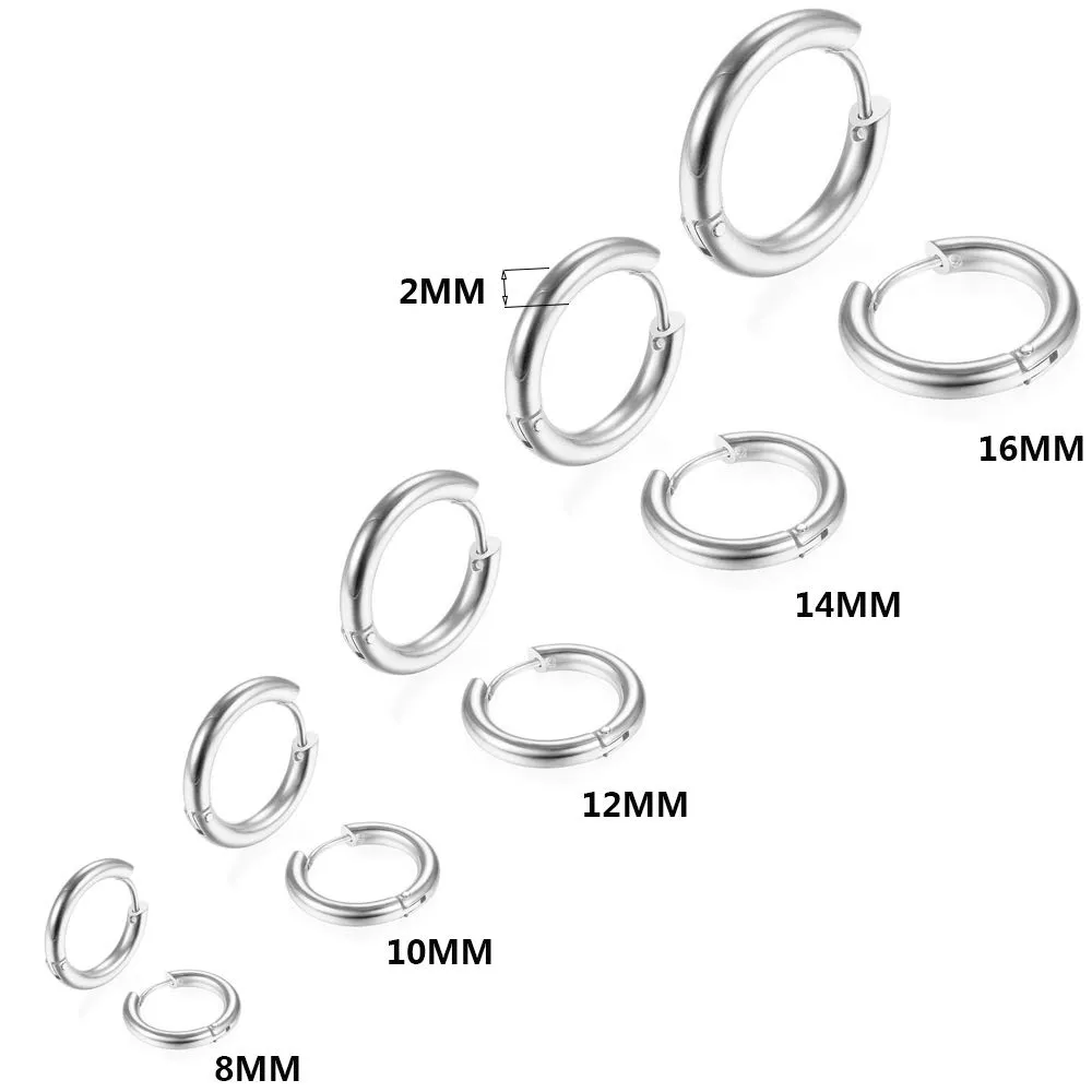 LICHUANUK 5 Paia Orecchini a Cerchio in Acciaio Inossidabile Piccoli Orecchini a Cerchio Cartilagineo Anelli per Labbra Naso per Uomini e Donne 8/10/12/14/16mm, argento - immagine 2