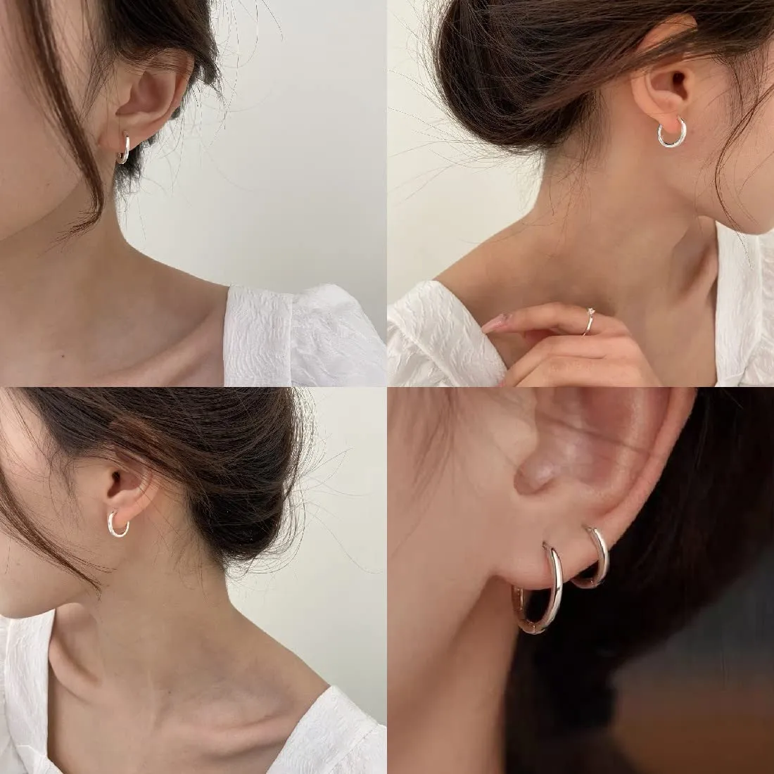 LICHUANUK 5 Paia Orecchini a Cerchio in Acciaio Inossidabile Piccoli Orecchini a Cerchio Cartilagineo Anelli per Labbra Naso per Uomini e Donne 8/10/12/14/16mm, argento - immagine 4
