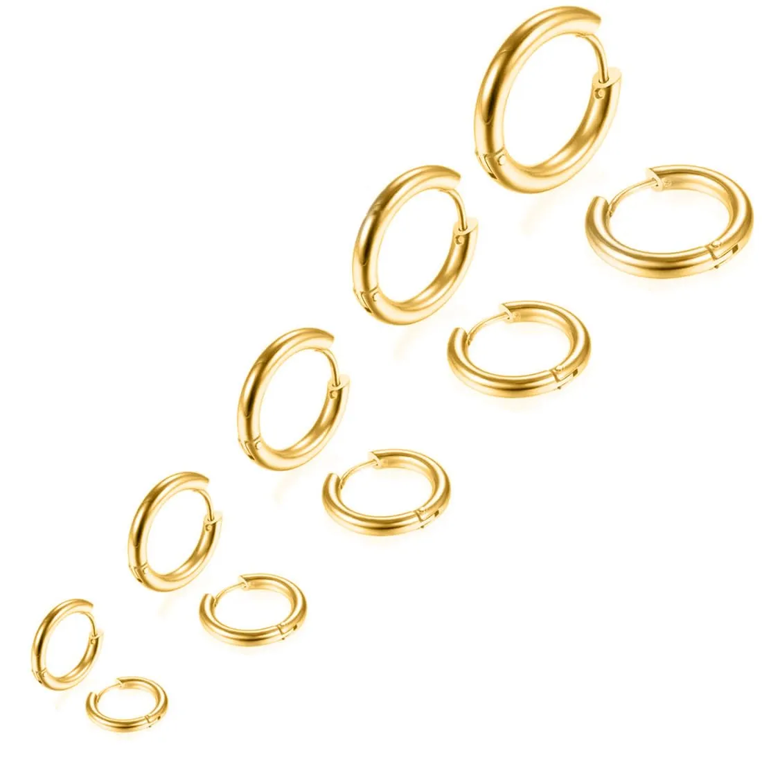 LICHUANUK 5 Paia Orecchini Acciaio Inossidabile di Orecchini Cerchio Piccoli per Uomini e Donne Ipoallergenici Set di Orecchini 8-16 mm (oro) - immagine 1