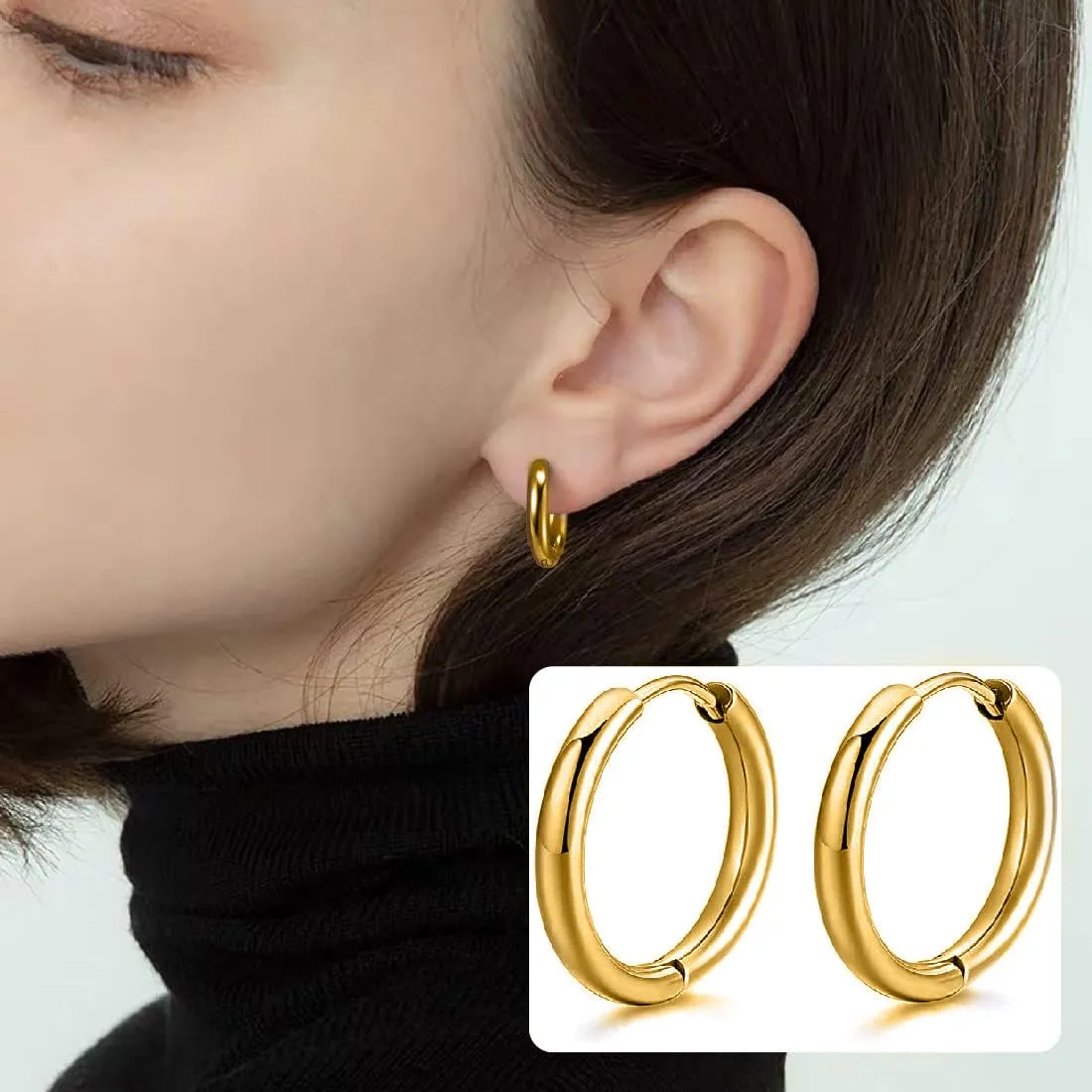 LICHUANUK 5 Paia Orecchini Acciaio Inossidabile di Orecchini Cerchio Piccoli per Uomini e Donne Ipoallergenici Set di Orecchini 8-16 mm (oro) - immagine 5
