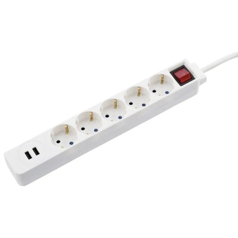 Multipresa Hama 00137350 5 prese 2 USB-A interruttore protezione bianca - immagine 1