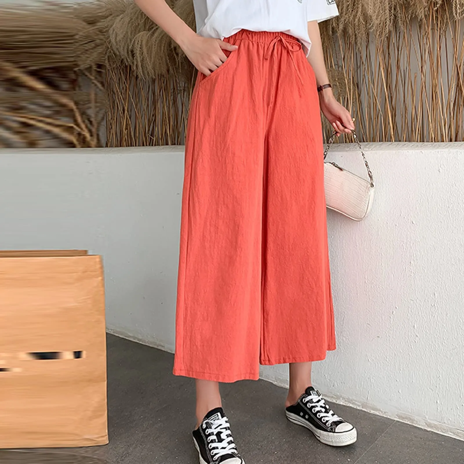 Pinocchietti Estivi Donna Pantaloni Eleganti Sportivi Estivi Pinocchietti 3/4 Cotone E Lino Leggeri Bermuda Capri Di Cotone Elasticizzati Pantalone Della Tuta Da Corsa Pants Da Donna Taglie Forti - immagine 4