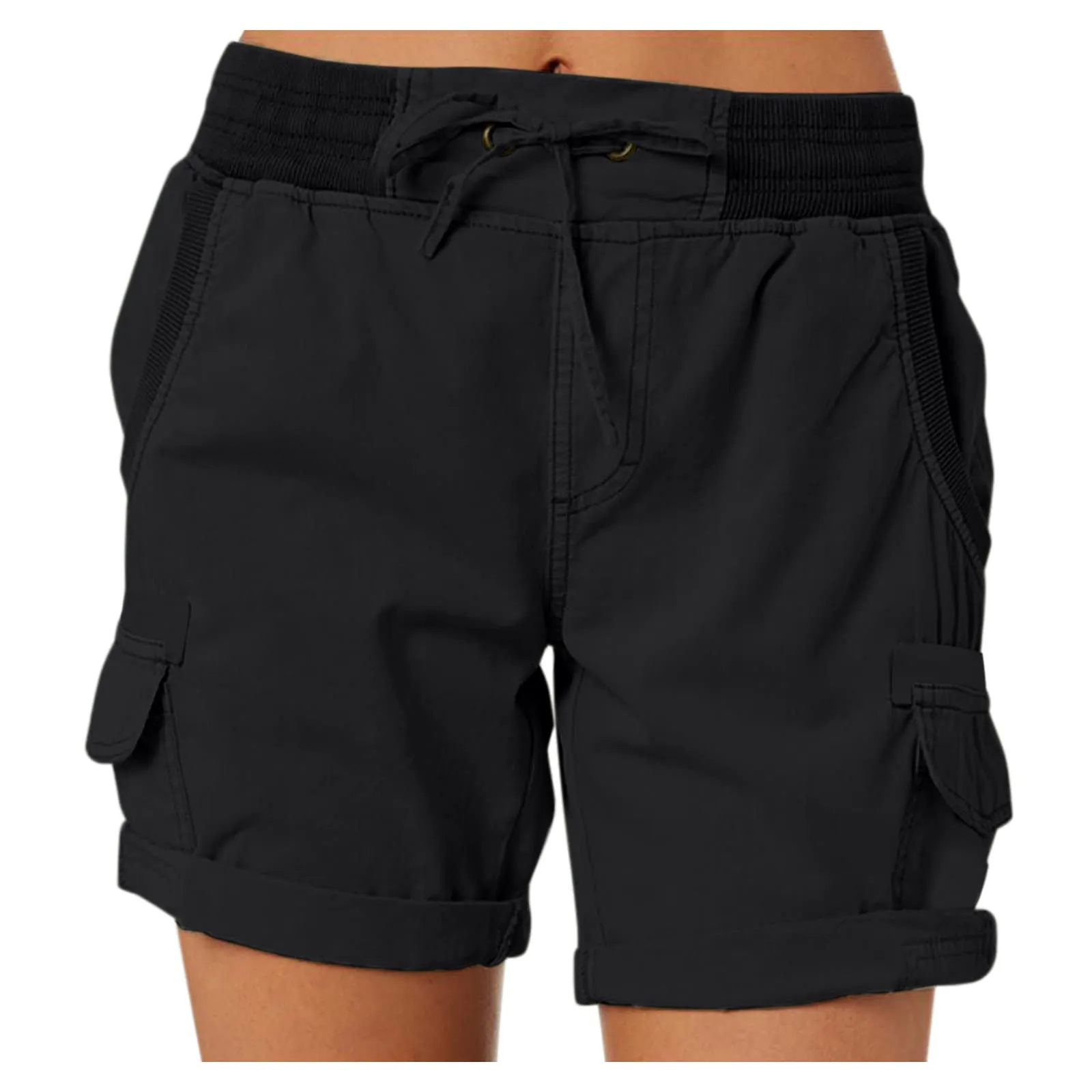 Generico Pantaloncini Corti Donna Tasche Cargo - Pantaloncini Donna Eleganti Sportivo Leggero Lavoro Pantaloni Corti Escursionismo a Vita Alta con Tasche Jogging Casual Esterno - immagine 3