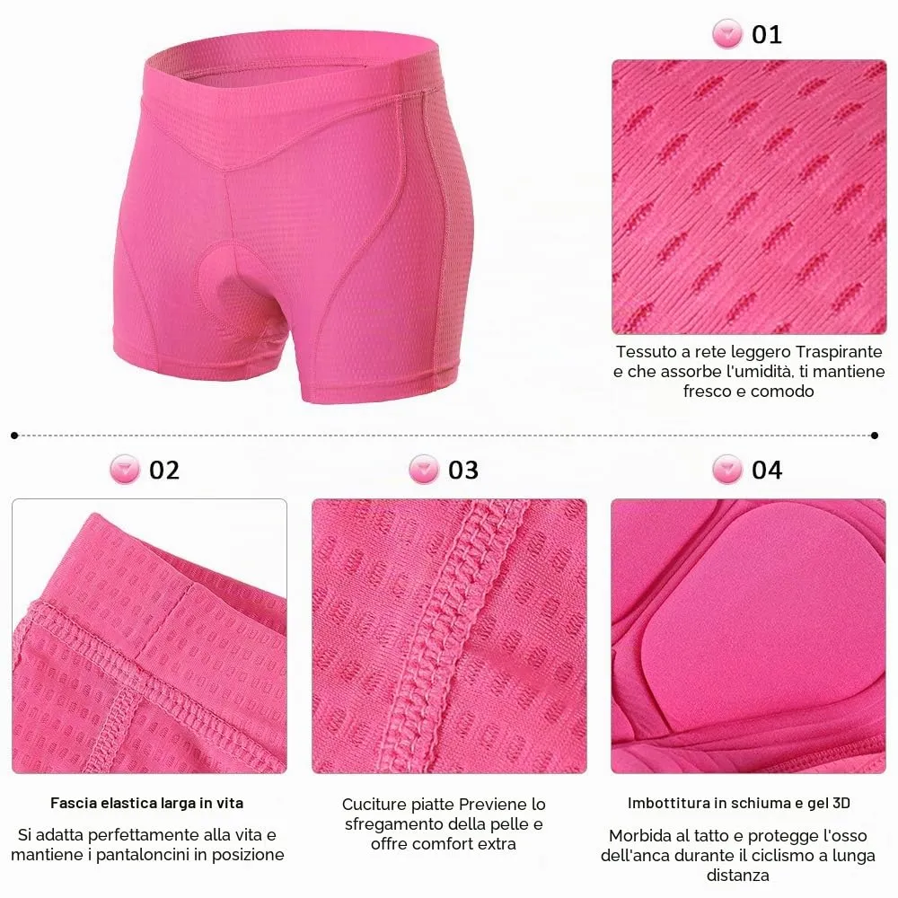 Lixada Pantaloncini Ciclismo Donna Gel 3D Imbottito Biancheria Intima Traspirante per Ciclismo Sport All'aperto, Stile 1, Nero, L - immagine 6