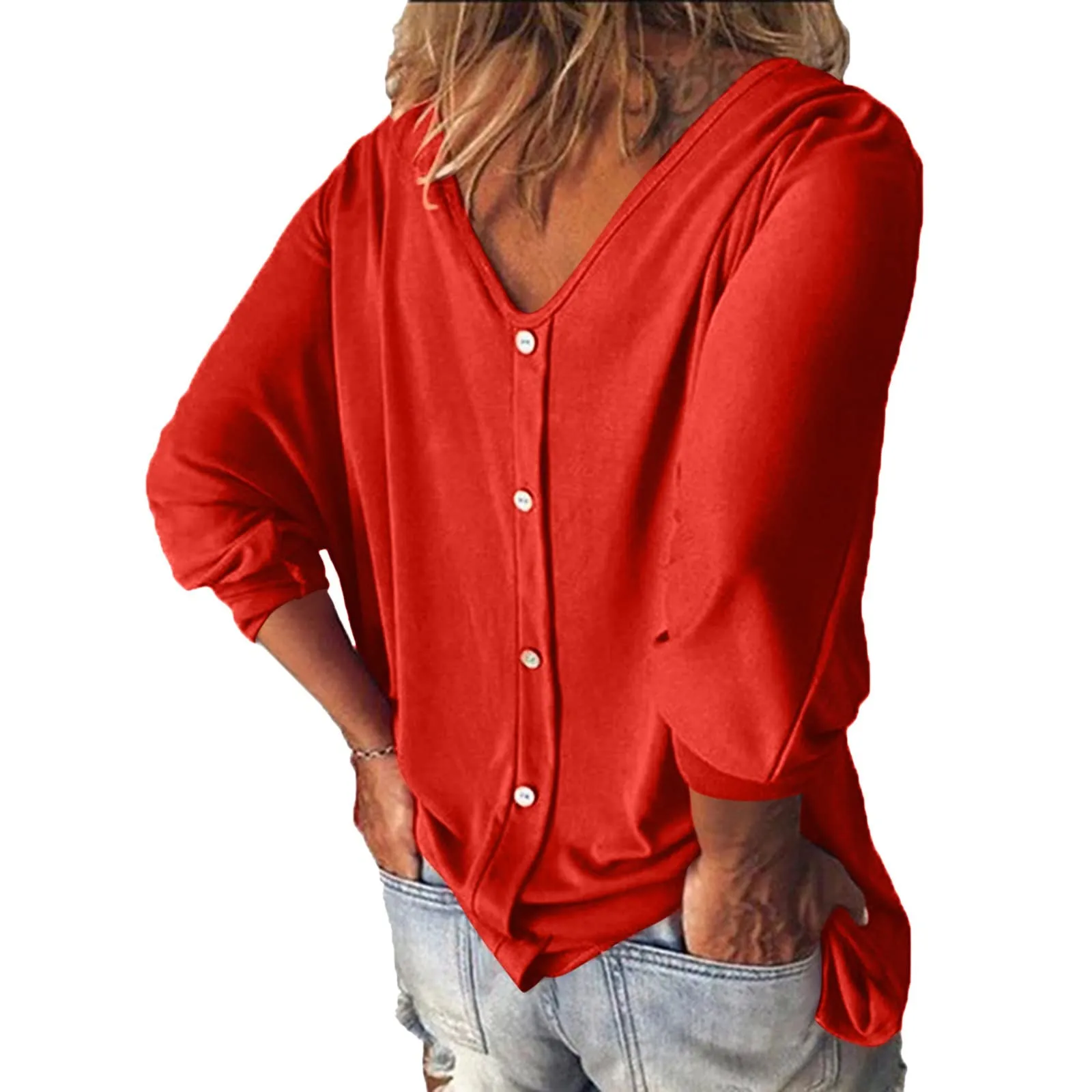 Uwdiohq Offerte del Giorno Prime Top da Donna, Maniche A, Maniche A Tre Quarti, Abbottonatura, Camicie Larghe per Tutti I Giorni Pigiama Anziana Estiva Buy Again - immagine 1