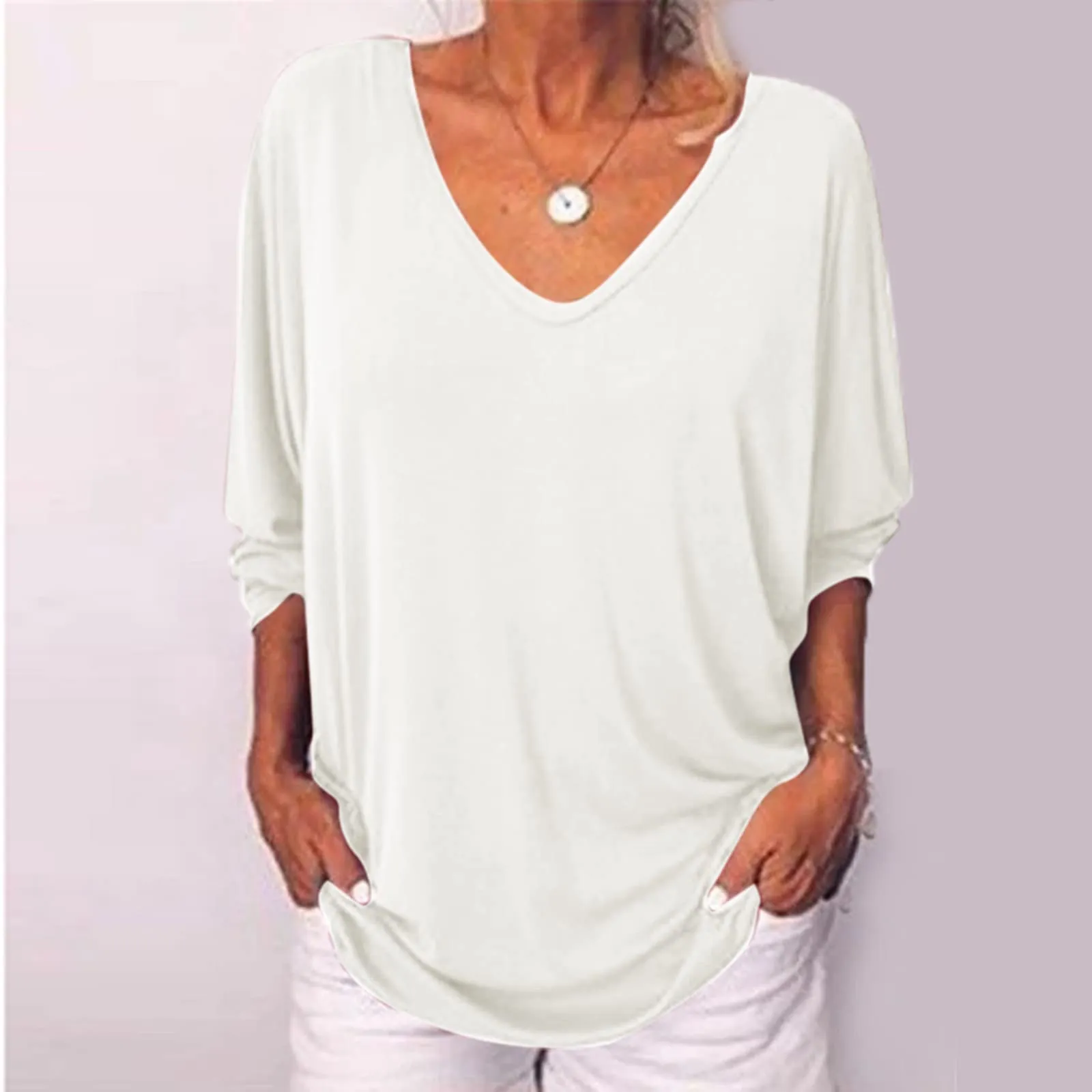 Uwdiohq Lightning Deals of Today Prime Clearance Top da Donna, Maniche A, Maniche A Tre Quarti, Abbottonatura, Camicie Larghe per Tutti I Giorni Pigiama Anziana Estiva Todays Daily Deals Colla - immagine 2
