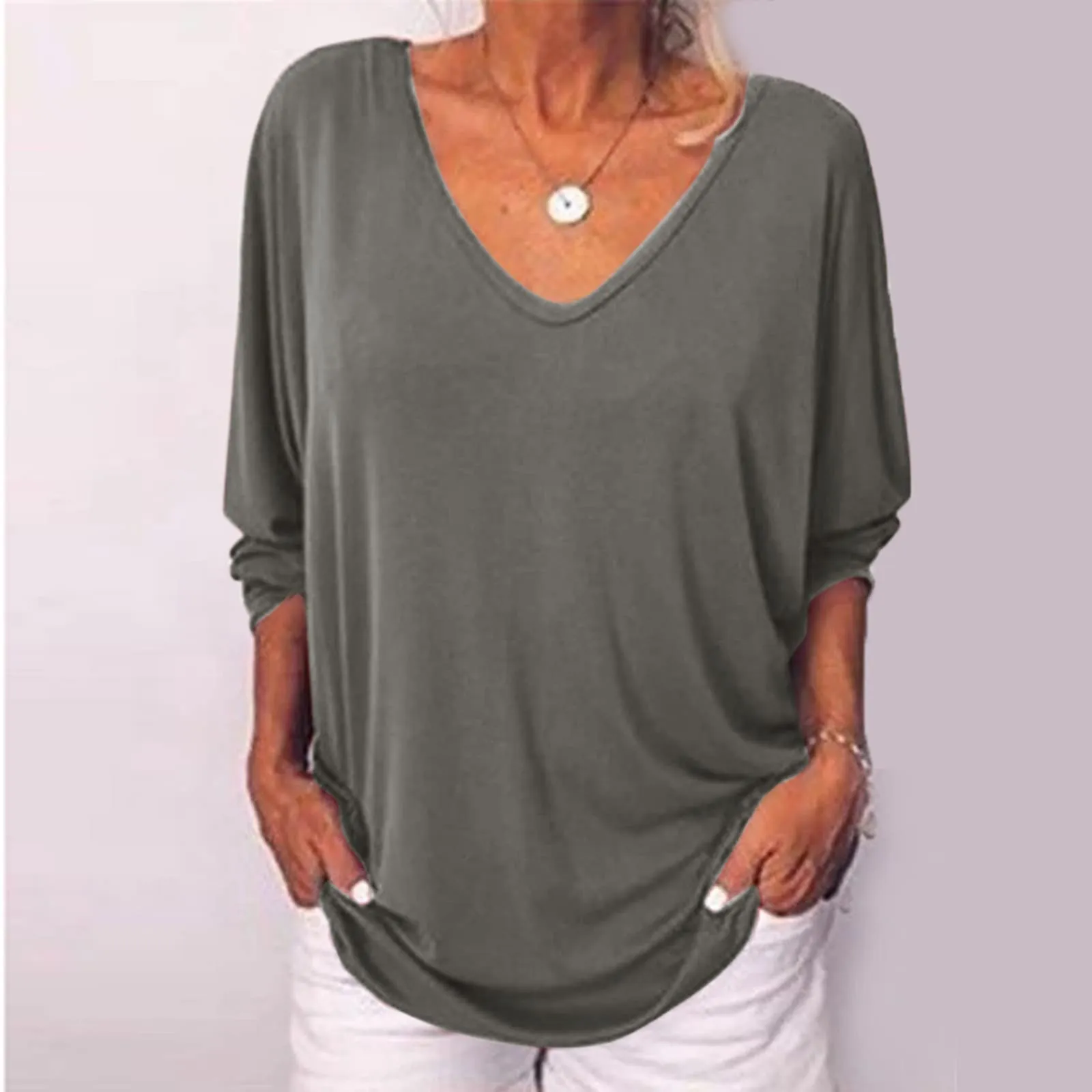 Uwdiohq Offerte Primaverili Top da Donna, Maniche A, Maniche A Tre Quarti, Abbottonatura, Camicie Larghe per Tutti I Giorni Pigiama Anziana Estiva Special Deals - immagine 2