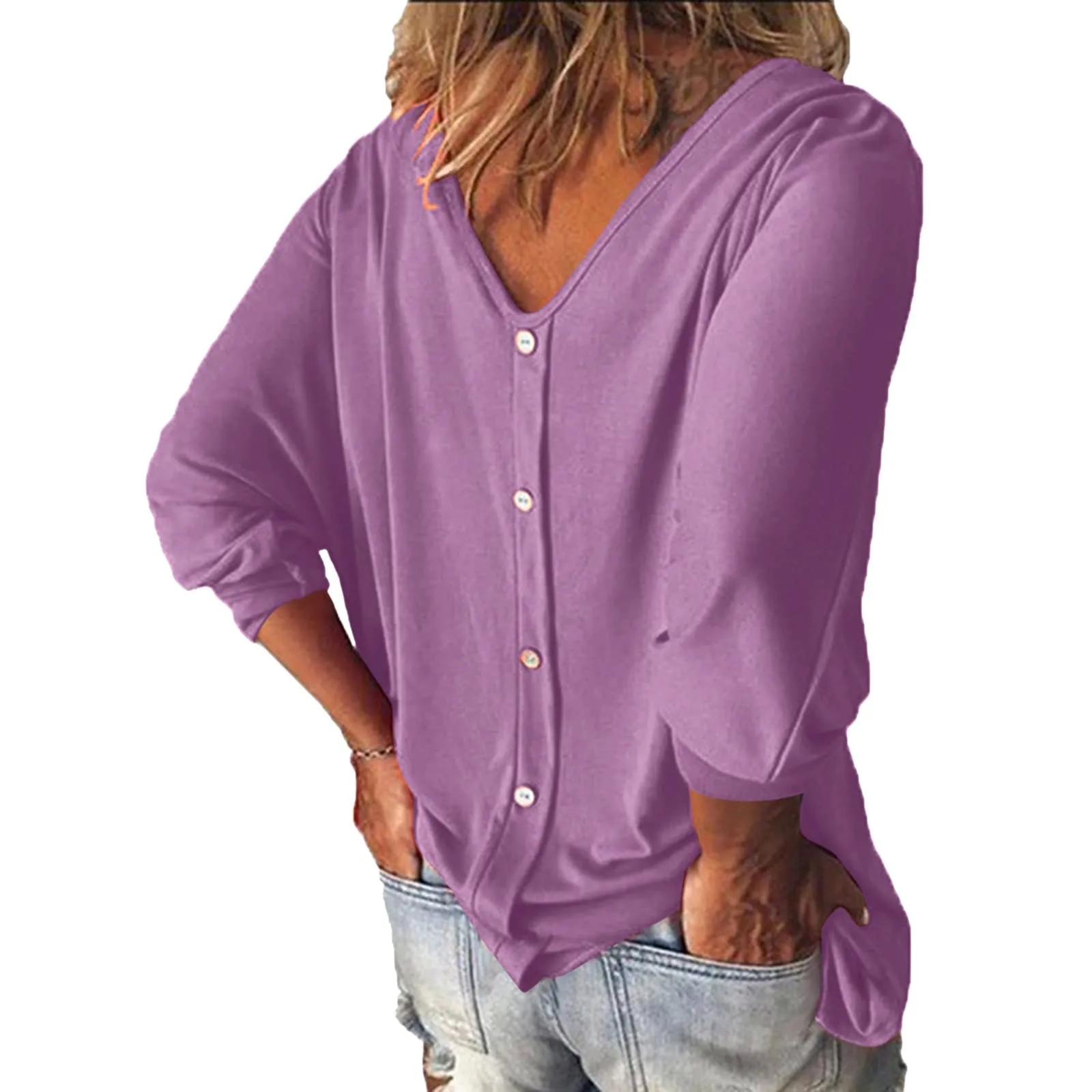 Uwdiohq Offerte Saldi Top da Donna, Maniche A, Maniche A Tre Quarti, Abbottonatura, Camicie Larghe per Tutti I Giorni Pigiama Anziana Estiva Warehouse Clearance - immagine 1