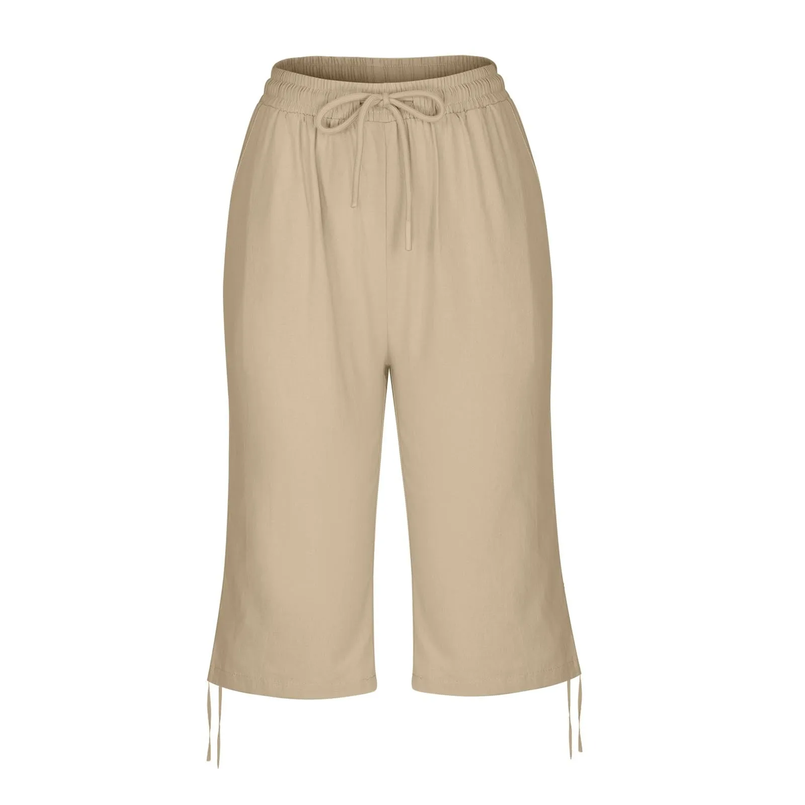 HEONSATI Pinocchietti Donna Estivi Eleganti Pinocchietti Cotone E Lino Estivi Eleganti Pantalone 7/8 Leggeri Casual Pantaloni Cropped di Lino Morbidi Bermuda Palazzo di Svago Baggy Taglie Forti - immagine 4