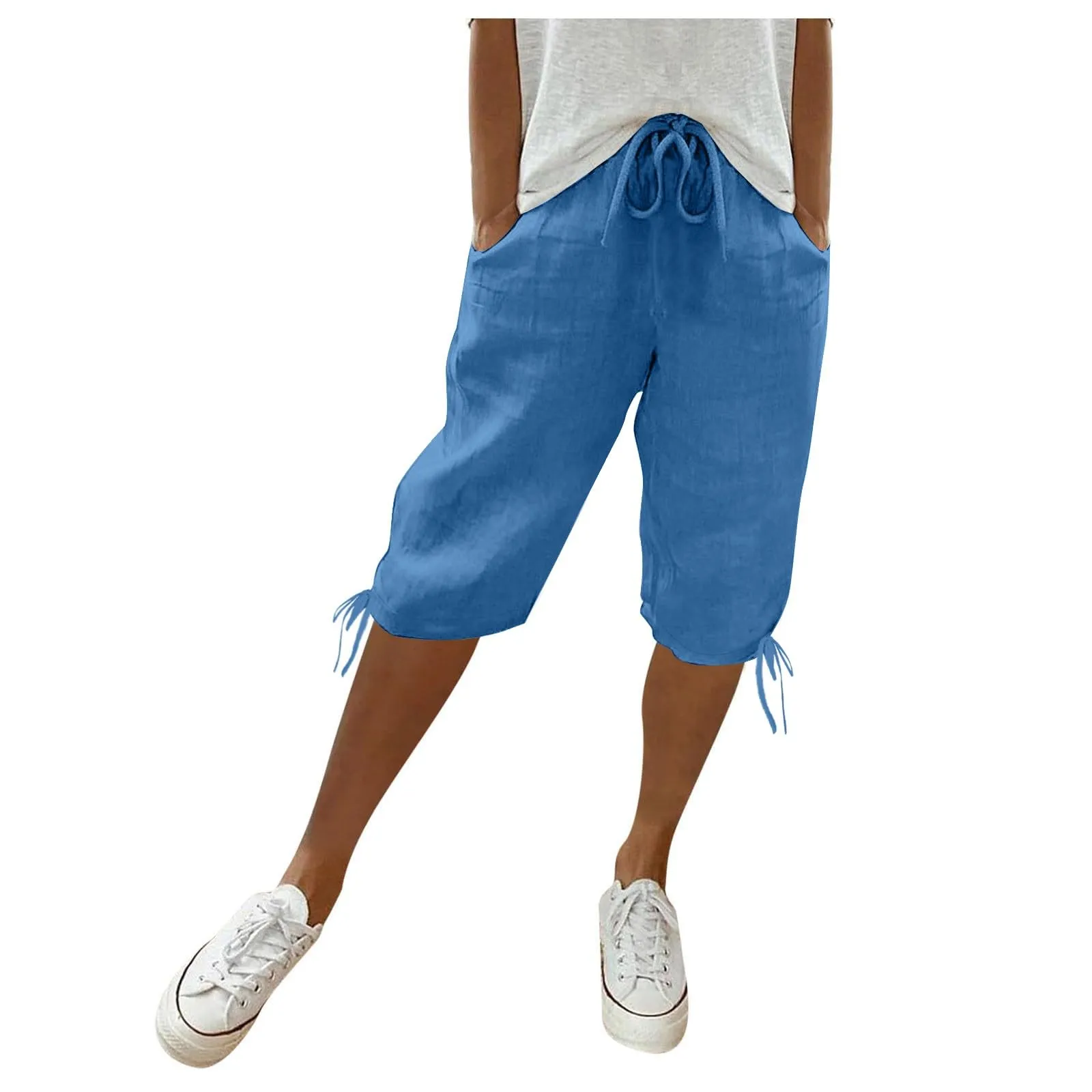 HEONSATI Pinocchietti Donna Estivi Eleganti Pinocchietti Cotone E Lino Estivi Eleganti Pantalone 7/8 Leggeri Casual Pantaloni Cropped di Lino Morbidi Bermuda Palazzo di Svago Baggy Taglie Forti - immagine 1