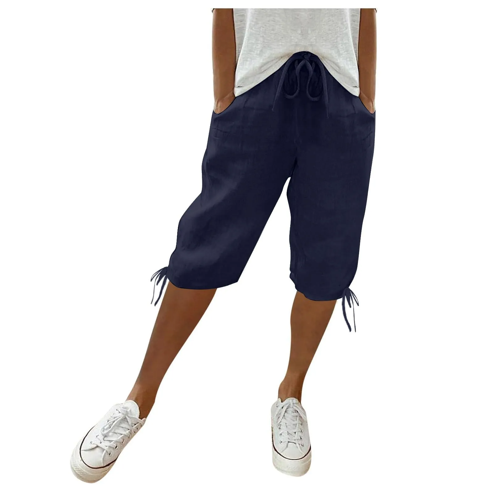 HEONSATI Pinocchietti Donna Estivi Eleganti Pinocchietti Cotone E Lino Estivi Eleganti Pantalone 7/8 Leggeri Casual Pantaloni Cropped di Lino Morbidi Bermuda Palazzo di Svago Baggy Taglie Forti - immagine 1