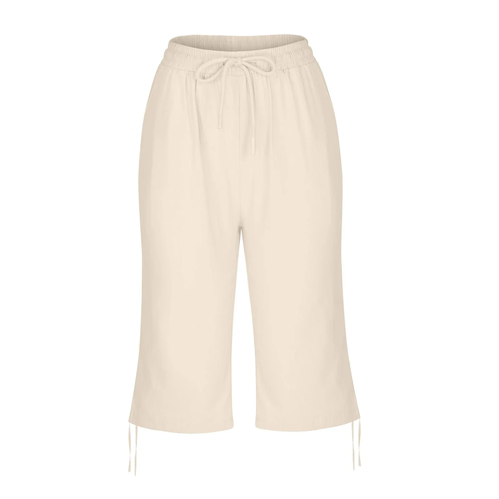 HEONSATI Pinocchietti Donna Estivi Eleganti Pinocchietti Cotone E Lino Estivi Eleganti Pantalone 7/8 Leggeri Casual Pantaloni Cropped di Lino Morbidi Bermuda Palazzo di Svago Baggy Taglie Forti - immagine 4