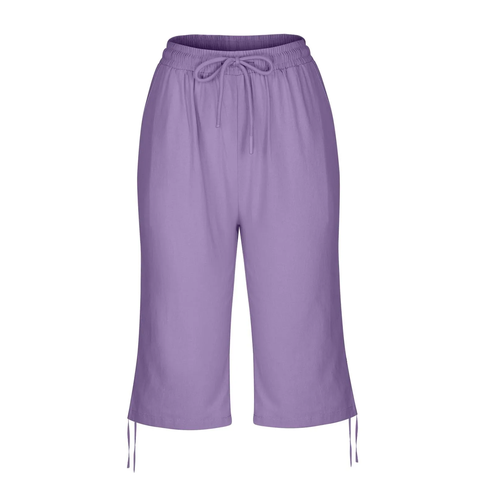 HEONSATI Pinocchietti Donna Estivi Eleganti Pinocchietti Cotone E Lino Estivi Eleganti Pantalone 7/8 Leggeri Casual Pantaloni Cropped di Lino Morbidi Bermuda Palazzo di Svago Baggy Taglie Forti - immagine 4