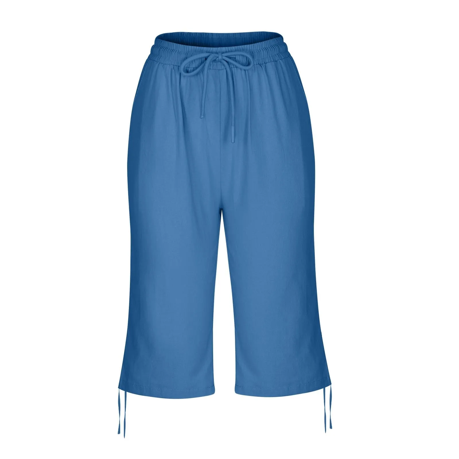 HEONSATI Pinocchietti Donna Estivi Eleganti Pinocchietti Cotone E Lino Estivi Eleganti Pantalone 7/8 Leggeri Casual Pantaloni Cropped di Lino Morbidi Bermuda Palazzo di Svago Baggy Taglie Forti - immagine 4