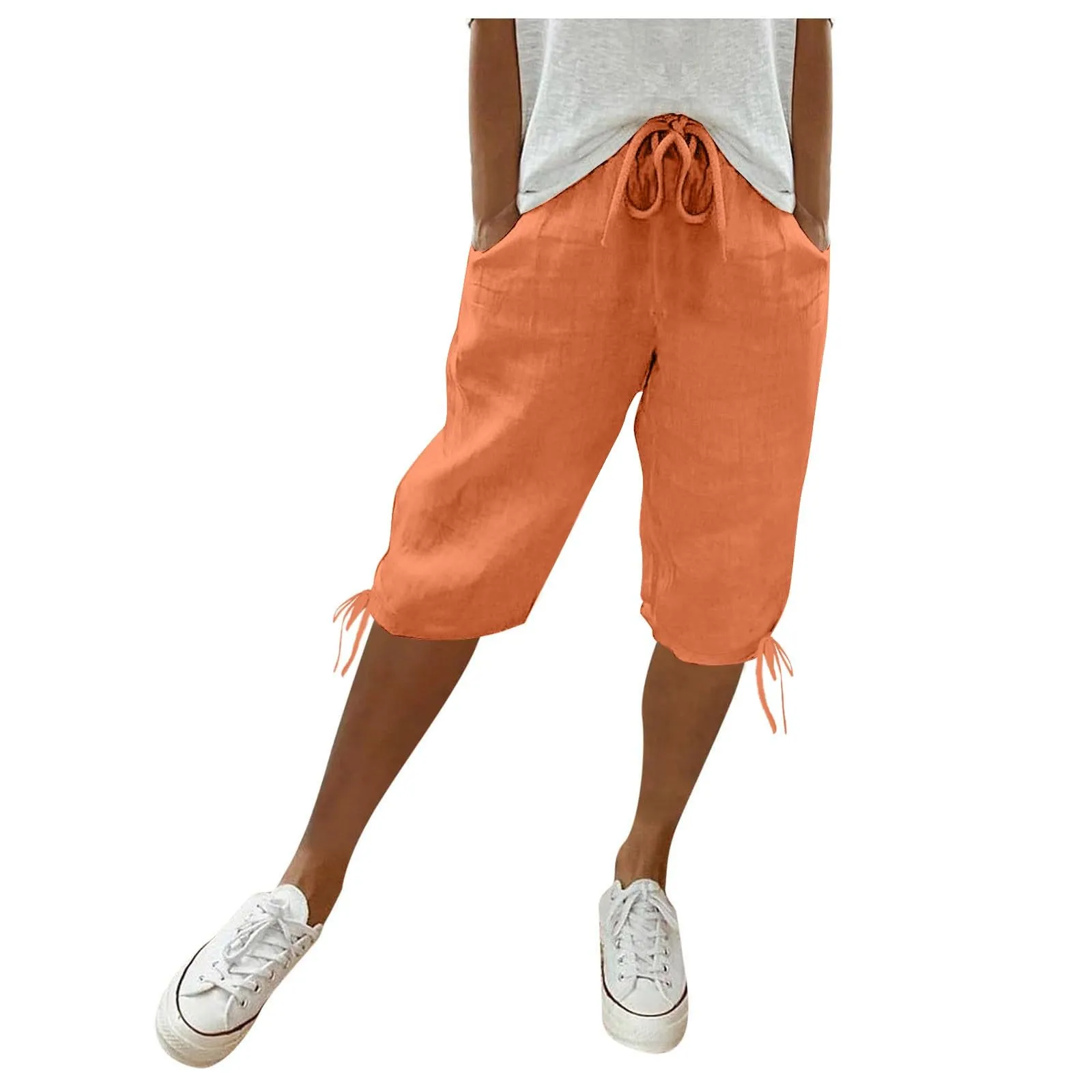 HEONSATI Pinocchietti Donna Estivi Eleganti Pinocchietti Cotone E Lino Estivi Eleganti Pantalone 7/8 Leggeri Casual Pantaloni Cropped di Lino Morbidi Bermuda Palazzo di Svago Baggy Taglie Forti - immagine 1