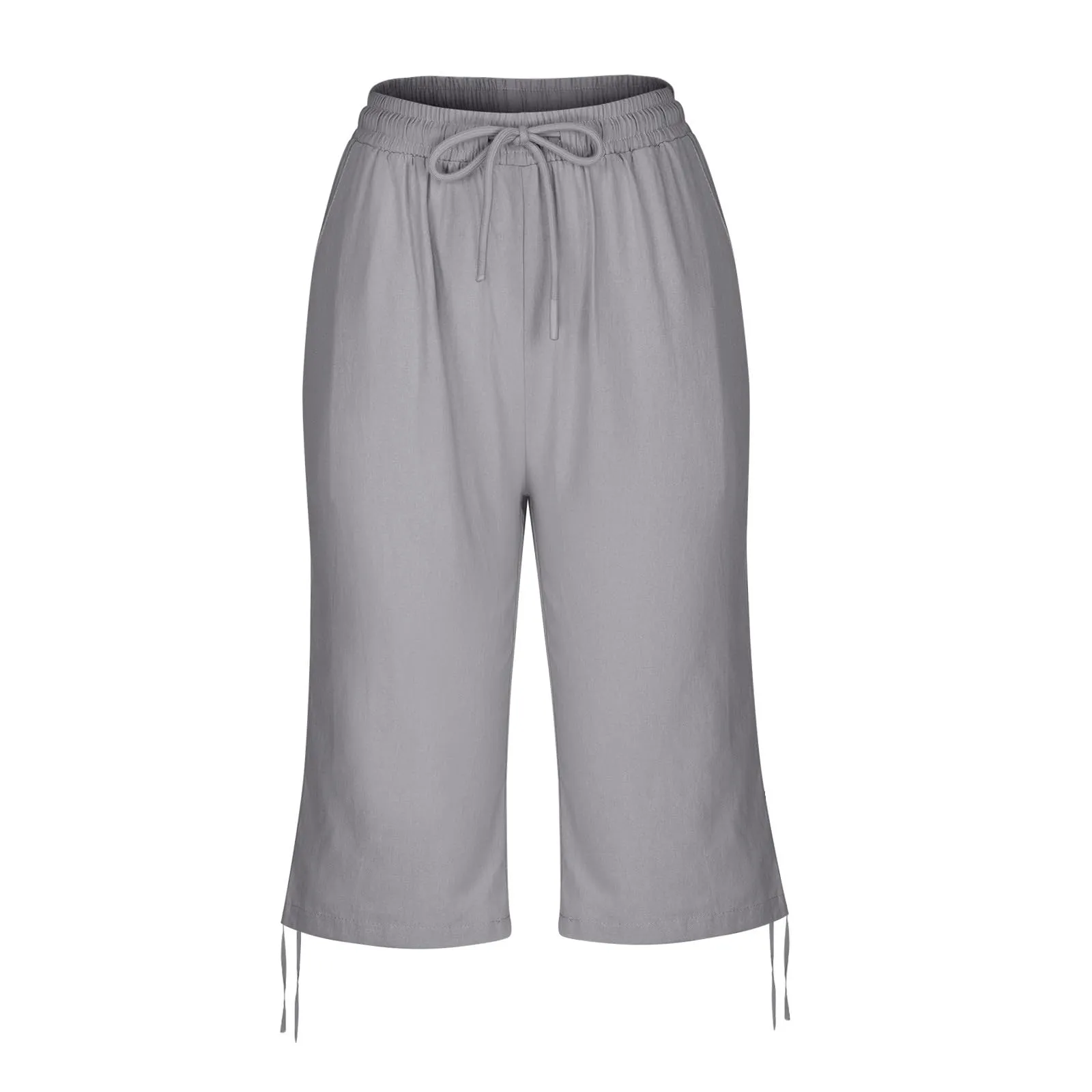 HEONSATI Pinocchietti Donna Estivi Eleganti Pinocchietti Cotone E Lino Estivi Eleganti Pantalone 7/8 Leggeri Casual Pantaloni Cropped di Lino Morbidi Bermuda Palazzo di Svago Baggy Taglie Forti - immagine 4