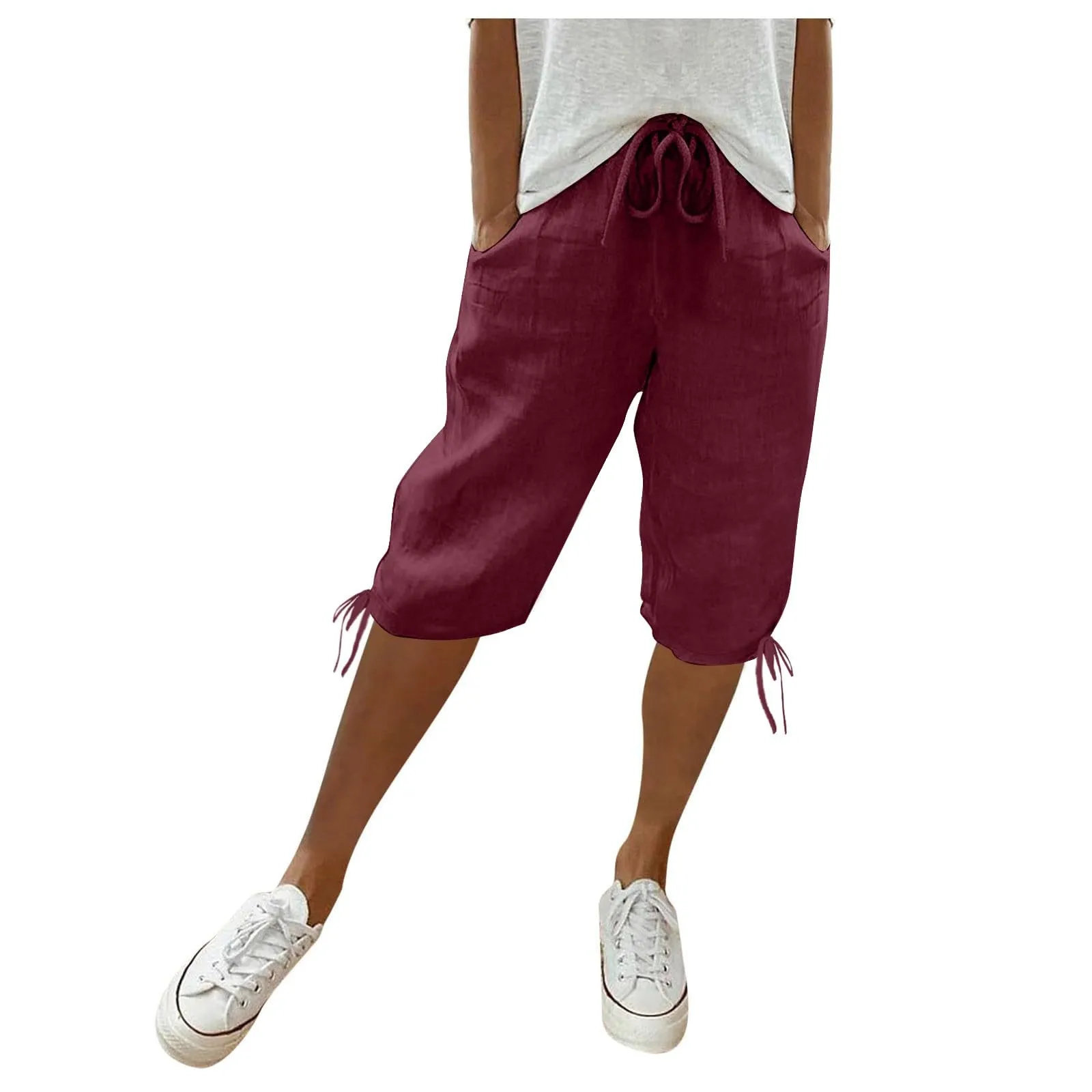 HEONSATI Pinocchietti Donna Estivi Eleganti Pinocchietti Cotone E Lino Estivi Eleganti Pantalone 7/8 Leggeri Casual Pantaloni Cropped di Lino Morbidi Bermuda Palazzo di Svago Baggy Taglie Forti - immagine 1