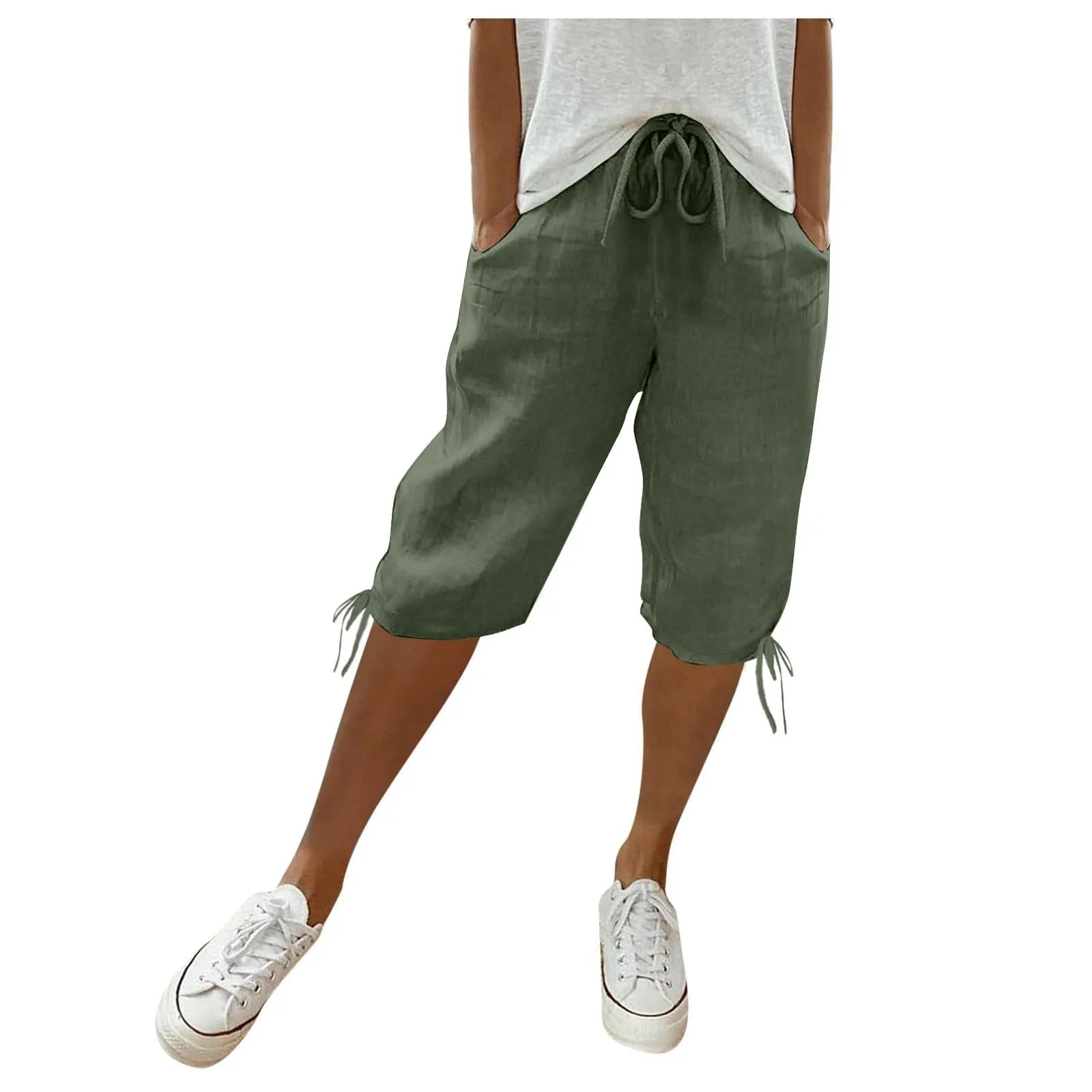 HEONSATI Pinocchietti Donna Estivi Eleganti Pinocchietti Cotone E Lino Estivi Eleganti Pantalone 7/8 Leggeri Casual Pantaloni Cropped di Lino Morbidi Bermuda Palazzo di Svago Baggy Taglie Forti - immagine 1