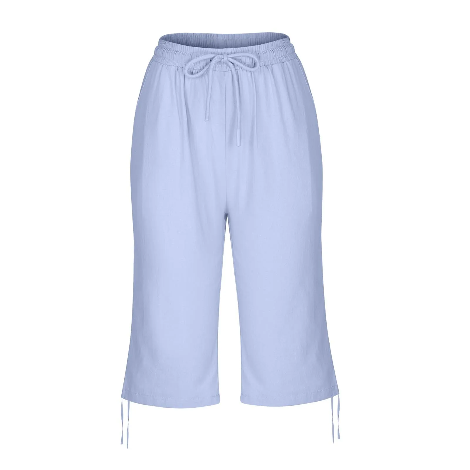 HEONSATI Pinocchietti Donna Estivi Eleganti Pinocchietti Cotone E Lino Estivi Eleganti Pantalone 7/8 Leggeri Casual Pantaloni Cropped di Lino Morbidi Bermuda Palazzo di Svago Baggy Taglie Forti - immagine 4