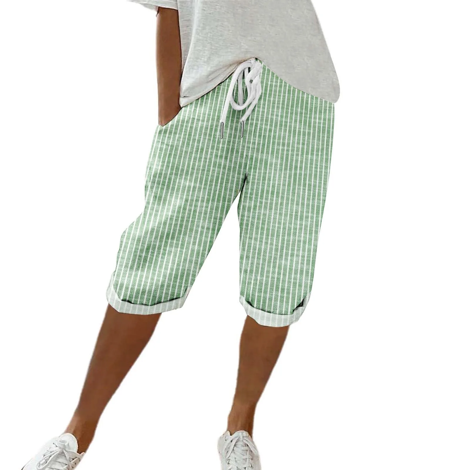 HEONSATI Pinocchietto Taglie Forti Donna Pantalone Eleganti Casual Sportivi Bermuda Capri Cotone E Lino Leggeri Pantaloni 3/4 in Cotone Taglie Forti Pinocchietti Palazzo Larghi Spiaggia Baggy - immagine 1