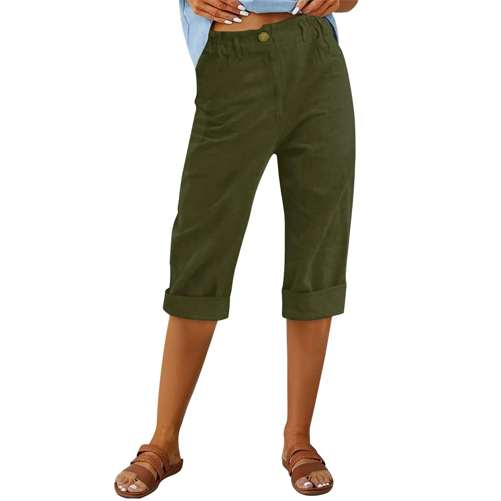 HEONSATI Pinocchietto Estivo Donna Bermuda Estivi Eleganti Casual Pantaloni 3/4 da Donna Leggeri Pinocchietti Capri di Lino Sciolto Pantalone al Ginocchio Larghi Shorts Sportivi Coulisse Regolabile - immagine 1