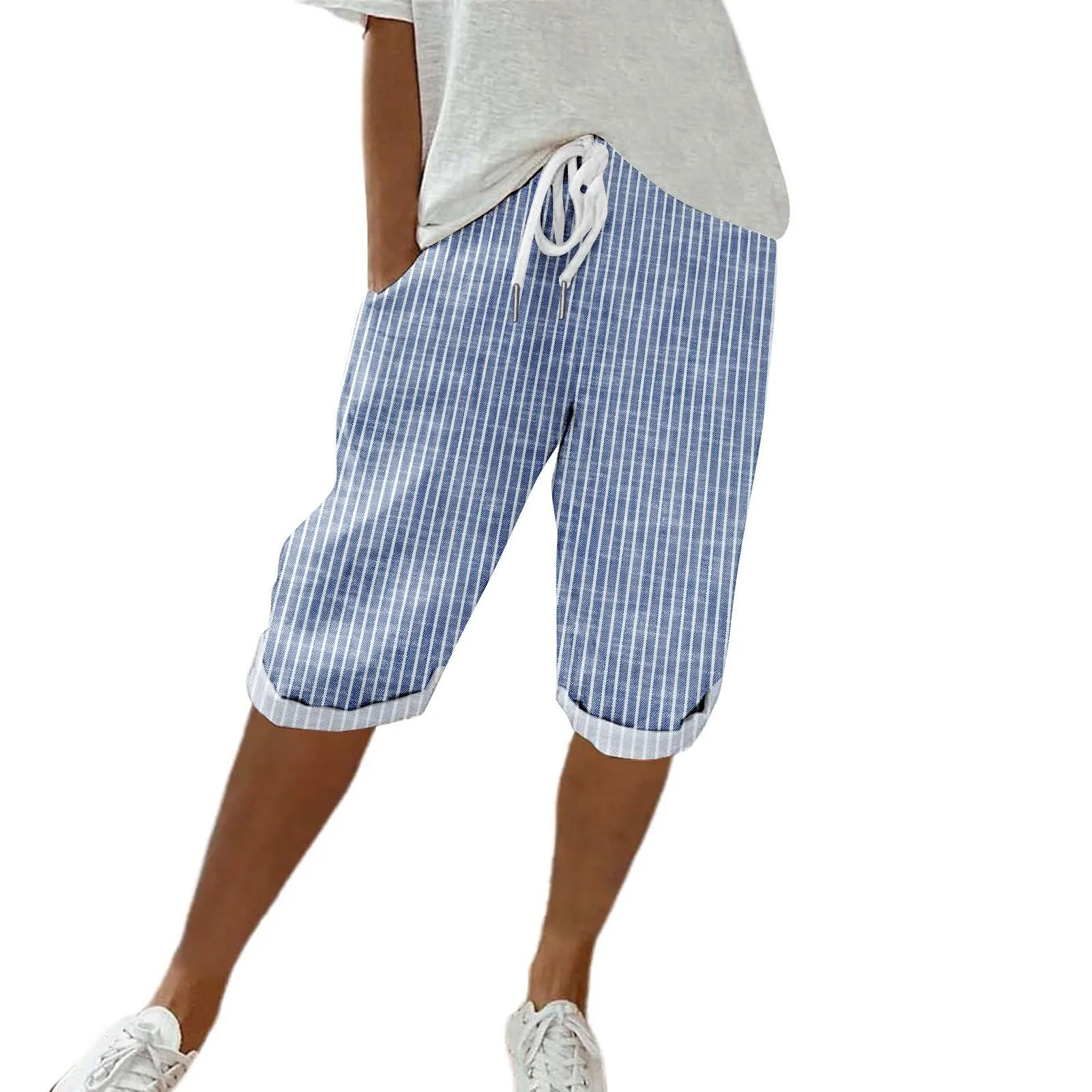 HEONSATI Pinocchietto Taglie Forti Donna Pantalone Eleganti Casual Sportivi Bermuda Capri Cotone E Lino Leggeri Pantaloni 3/4 in Cotone Taglie Forti Pinocchietti Palazzo Larghi Spiaggia Baggy - immagine 1