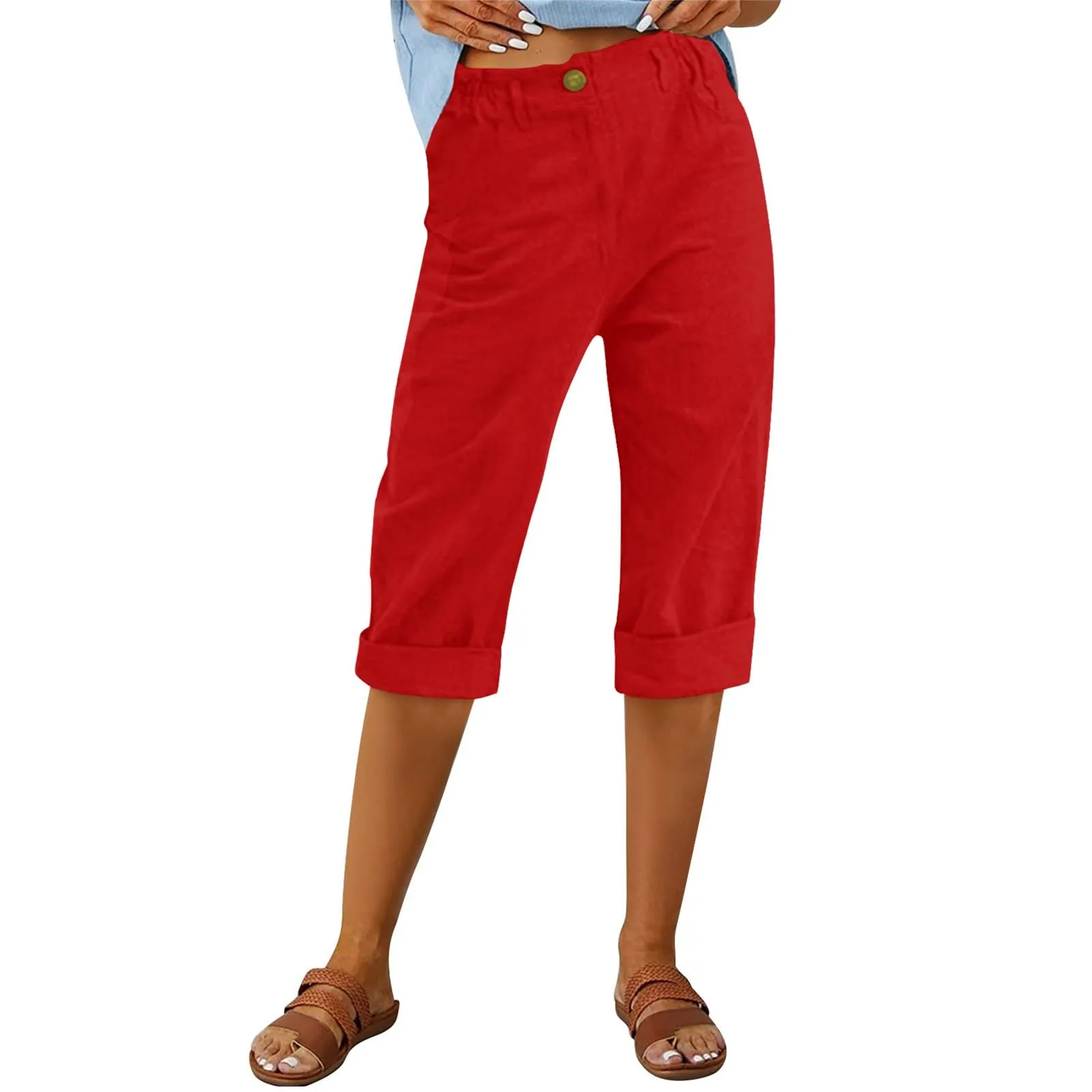 HEONSATI Pinocchietto Estivo Donna Bermuda Estivi Eleganti Casual Pantaloni 3/4 da Donna Leggeri Pinocchietti Capri di Lino Sciolto Pantalone al Ginocchio Larghi Shorts Sportivi Coulisse Regolabile - immagine 1