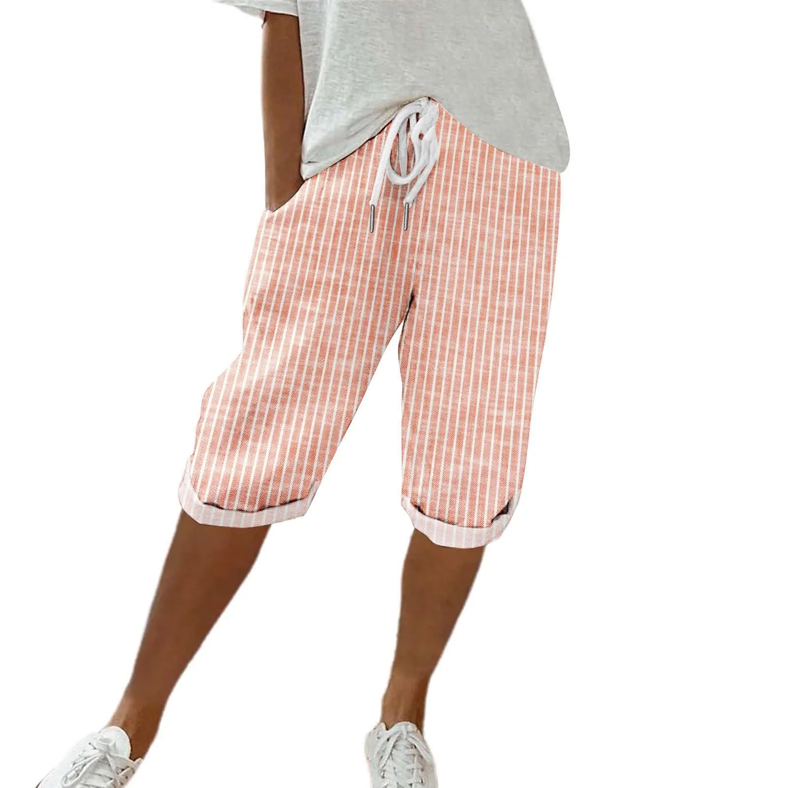 HEONSATI Pinocchietto Taglie Forti Donna Pantalone Eleganti Casual Sportivi Bermuda Capri Cotone E Lino Leggeri Pantaloni 3/4 in Cotone Taglie Forti Pinocchietti Palazzo Larghi Spiaggia Baggy - immagine 1