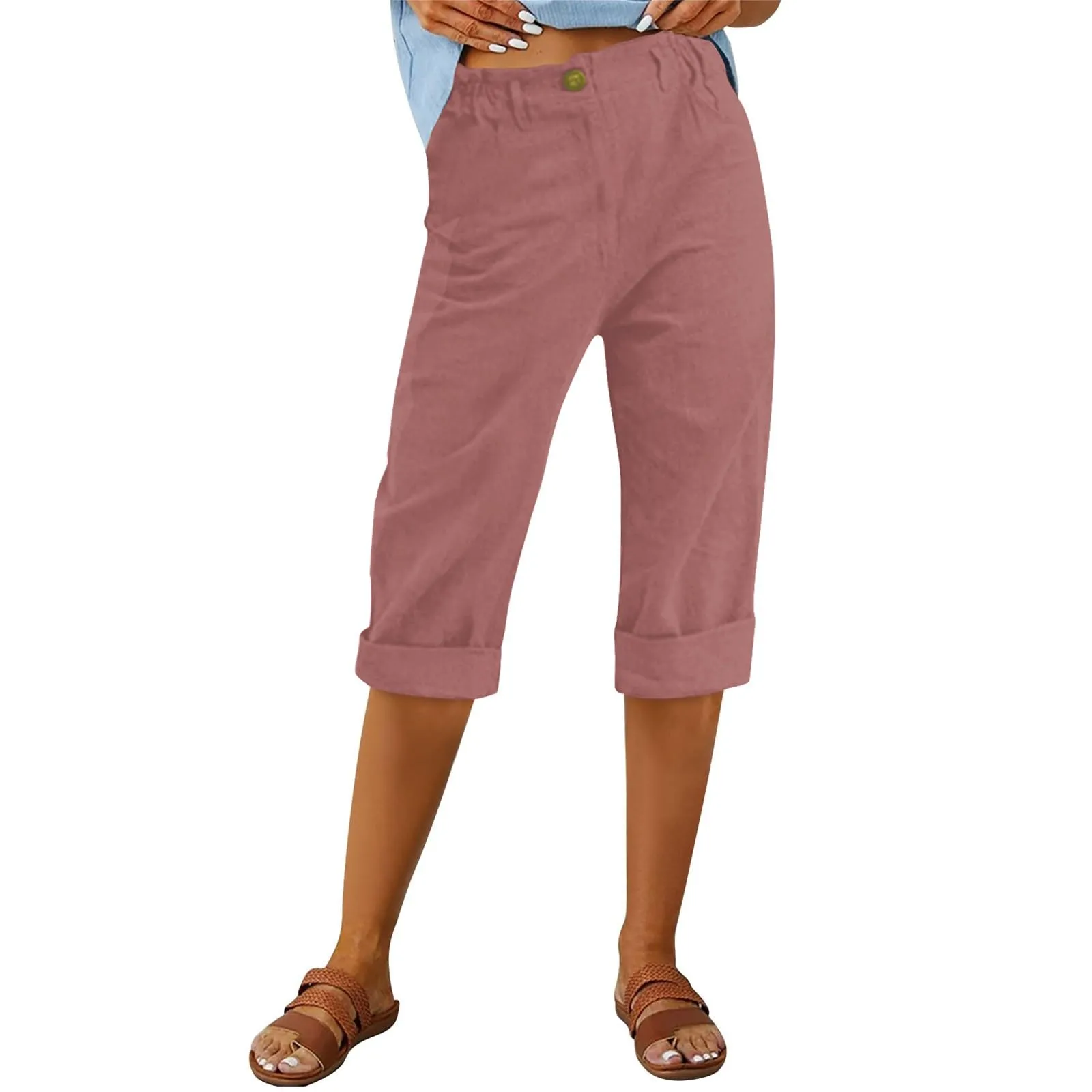 HEONSATI Pinocchietto Estivo Donna Bermuda Estivi Eleganti Casual Pantaloni 3/4 da Donna Leggeri Pinocchietti Capri di Lino Sciolto Pantalone al Ginocchio Larghi Shorts Sportivi Coulisse Regolabile - immagine 1