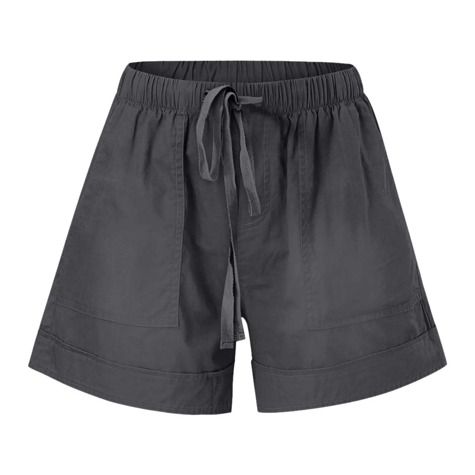 AnnSemo - Pantaloncini estivi da donna UK Plus Size con tasche, vita alta elasticizzata, in cotone, gamba dritta, pantaloni sportivi da palestra, sportivi, hot pants, coulisse, larghi, da yoga, da - immagine 5