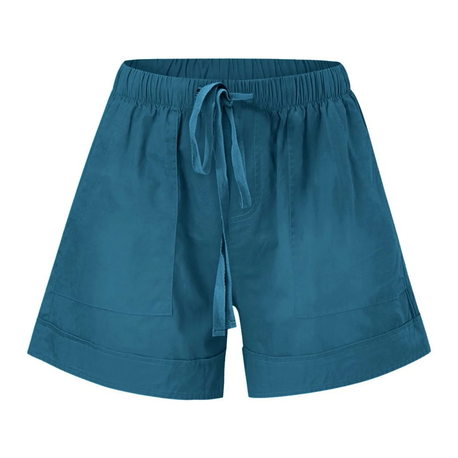 AnnSemo - Pantaloncini estivi da donna UK Plus Size con tasche, vita alta elasticizzata, in cotone, gamba dritta, pantaloni sportivi da palestra, hot pants da yoga, allenamento, coulisse, larghi, 01 - immagine 7